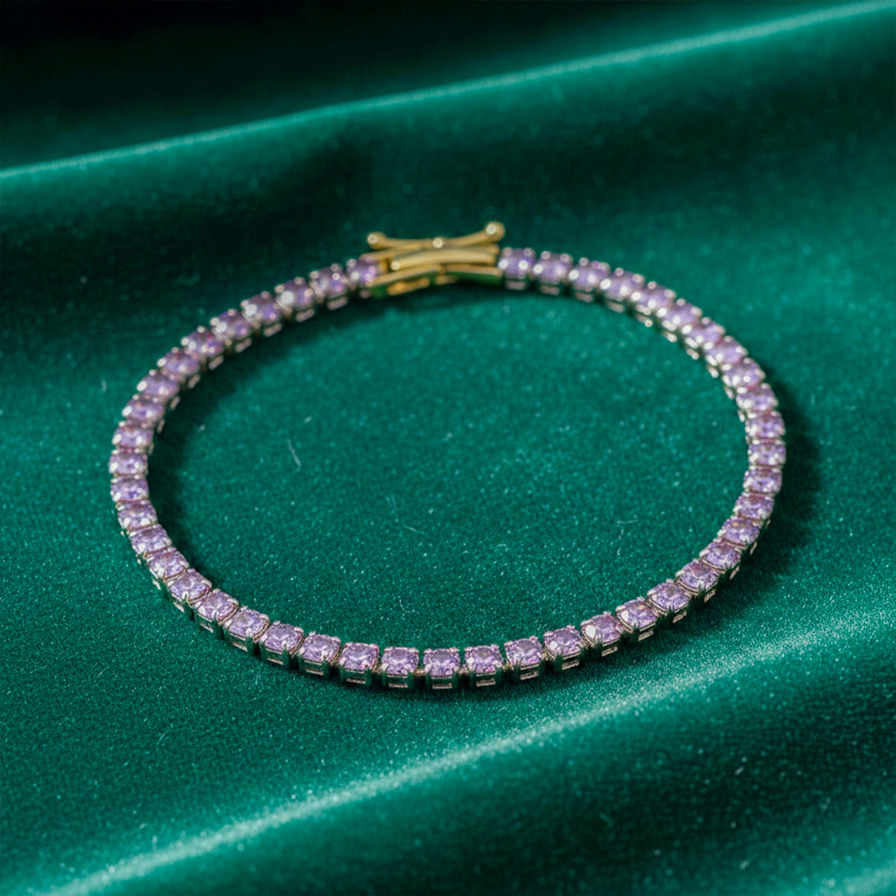 Gold-Toned Lilac Cubic Zirconia Line Kangan GWB -55