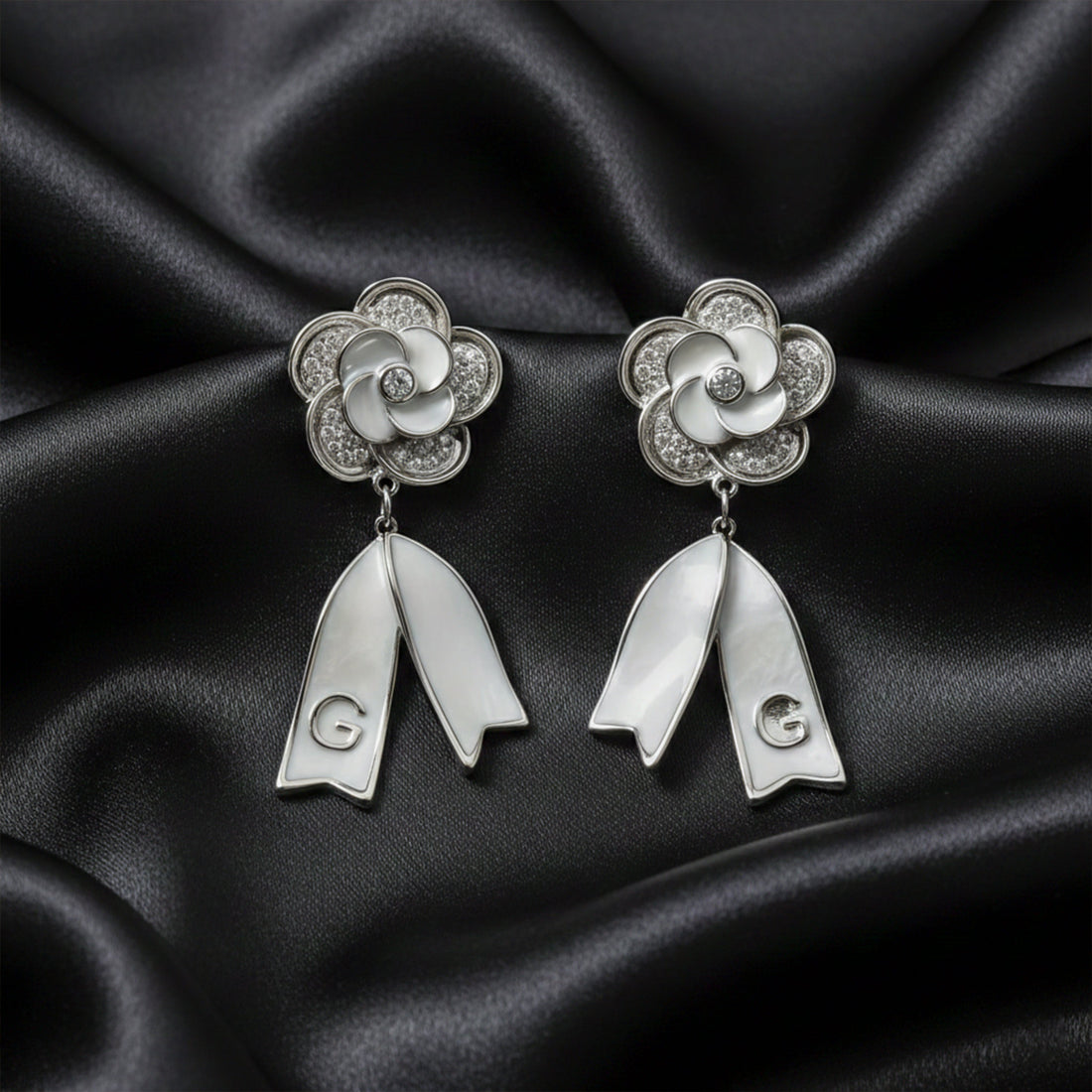 Silver Bloom Drop Stud Earrings for women - Finora Jewels