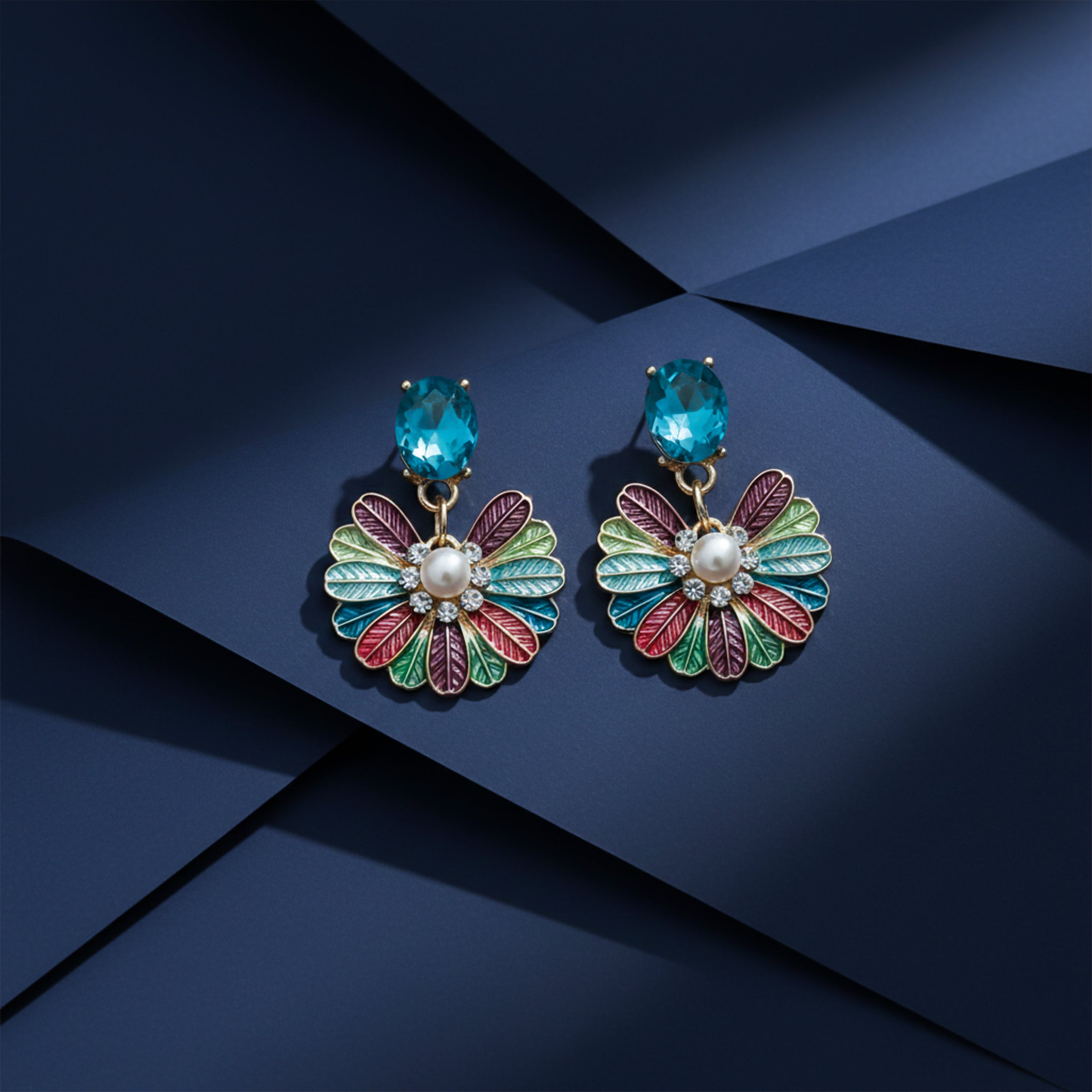 Multicolor Stud Earrings for women in Gold - Finora Jewels