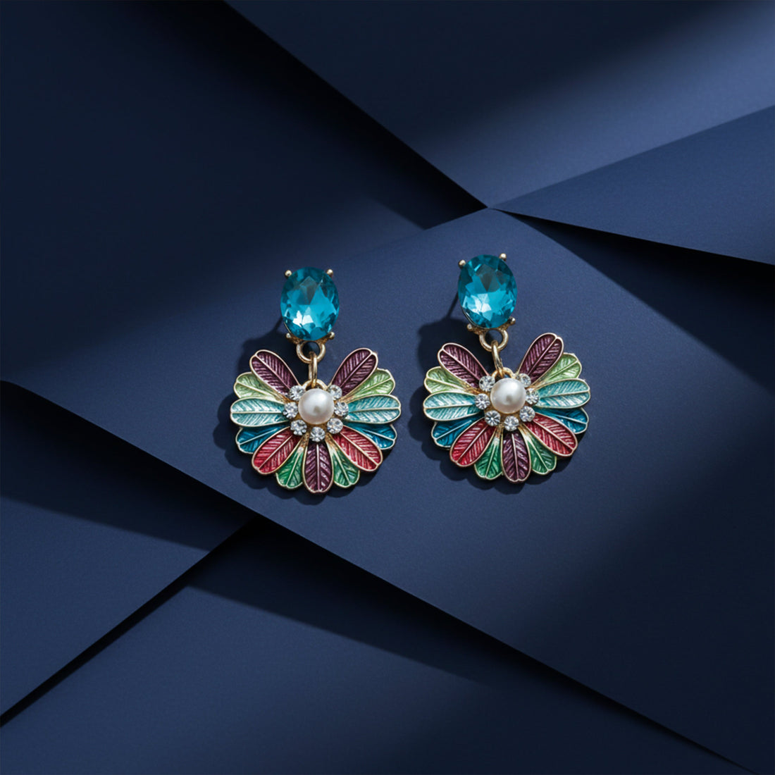 Multicolor Stud Earrings for women in Gold - Finora Jewels
