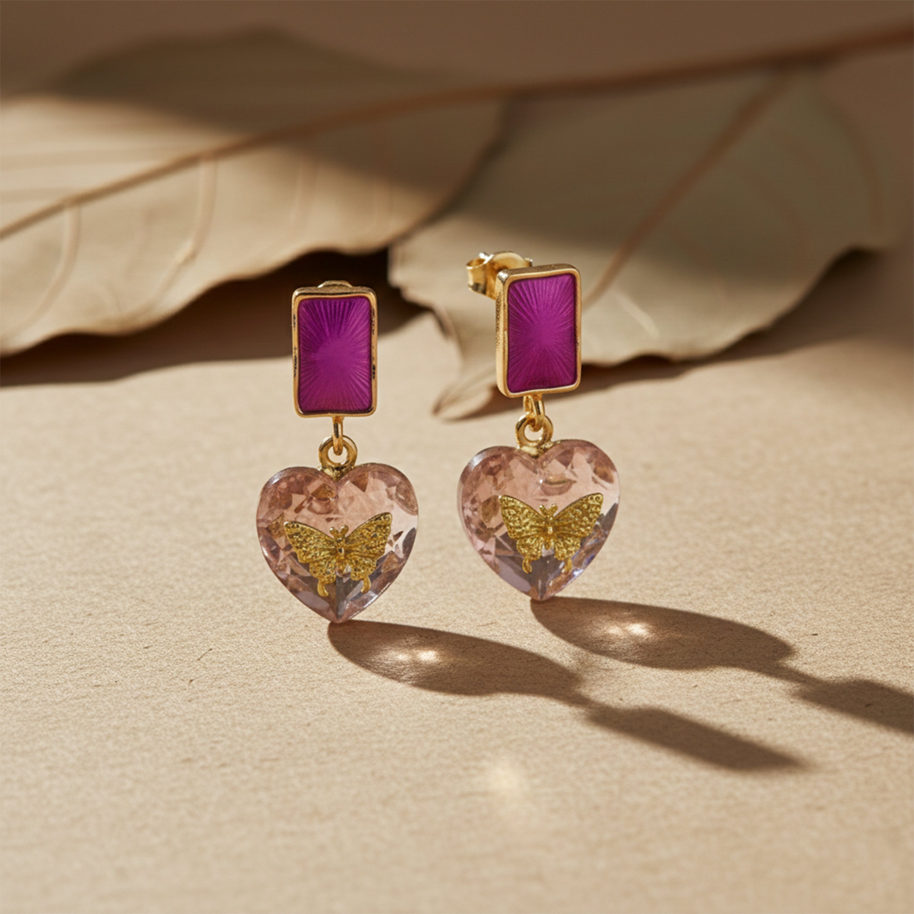 Women Stud Earrings Purple & Heart Butterfly Gold jewellery - Finora Jewels