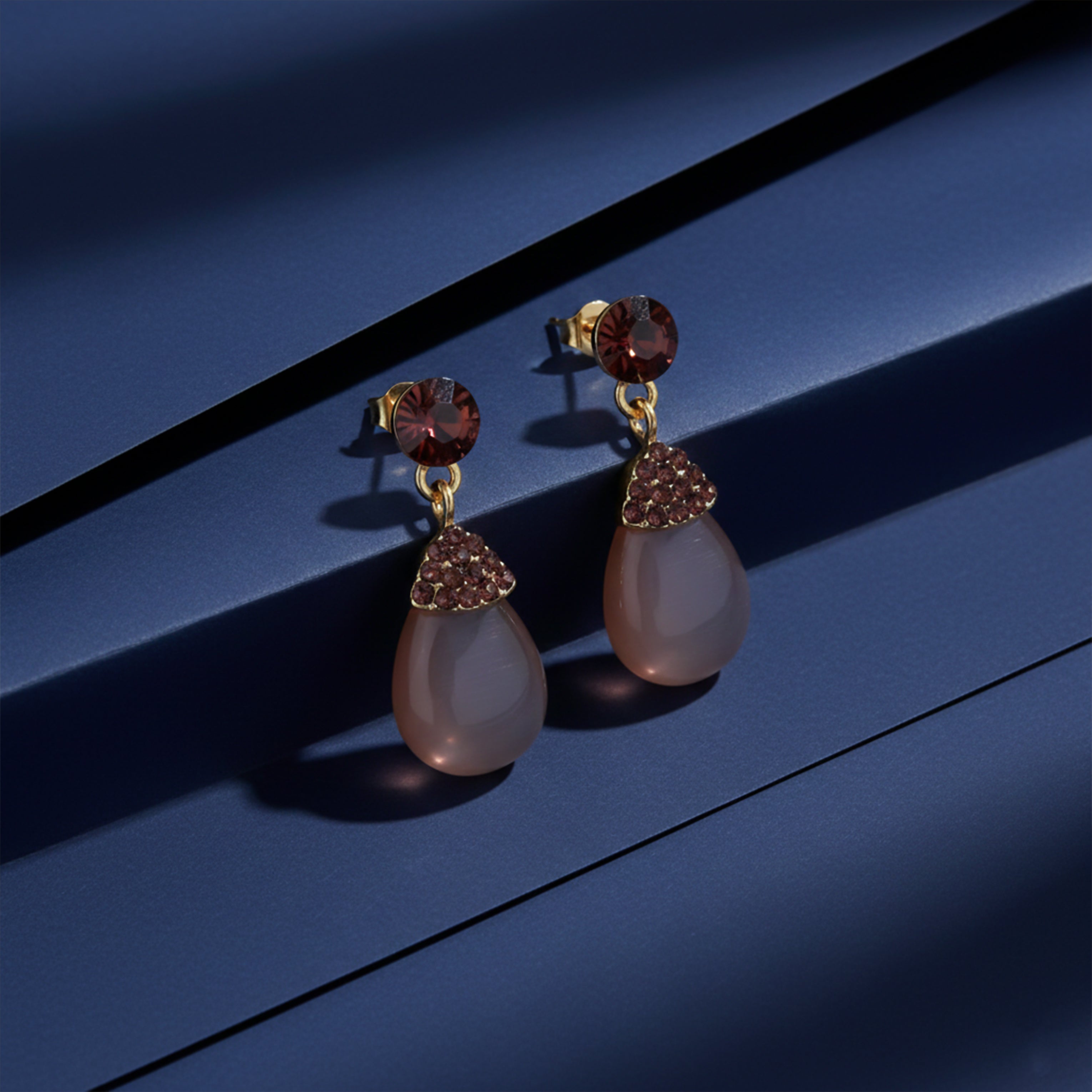 Gold Smoky Teardrop Crystal Stud Earrings for women - Finora Jewels