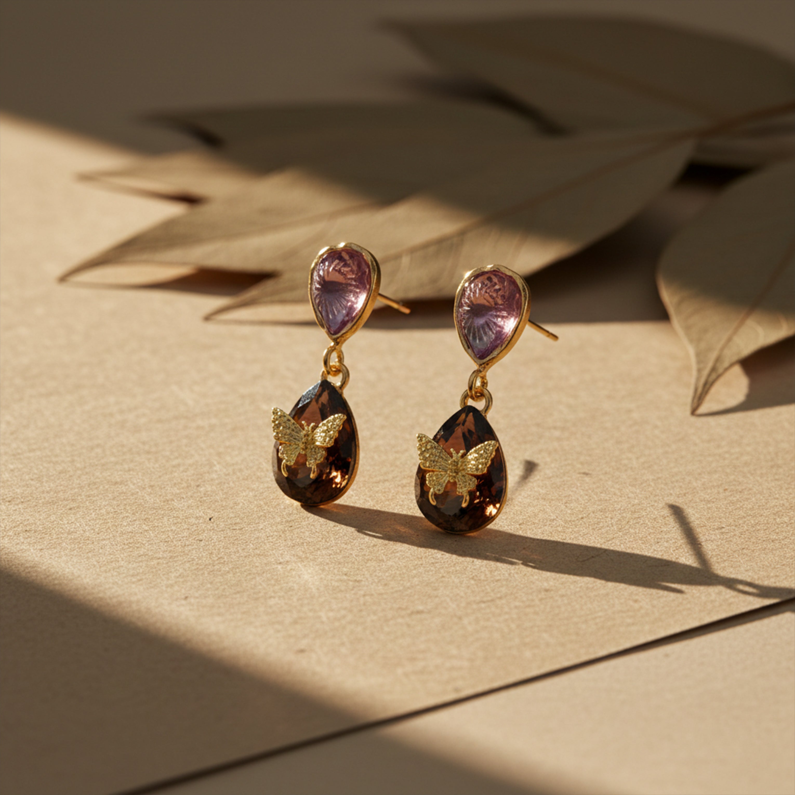 Women Stud Earrings Butterfly Teardrop Gold jewellery - Finora Jewels
