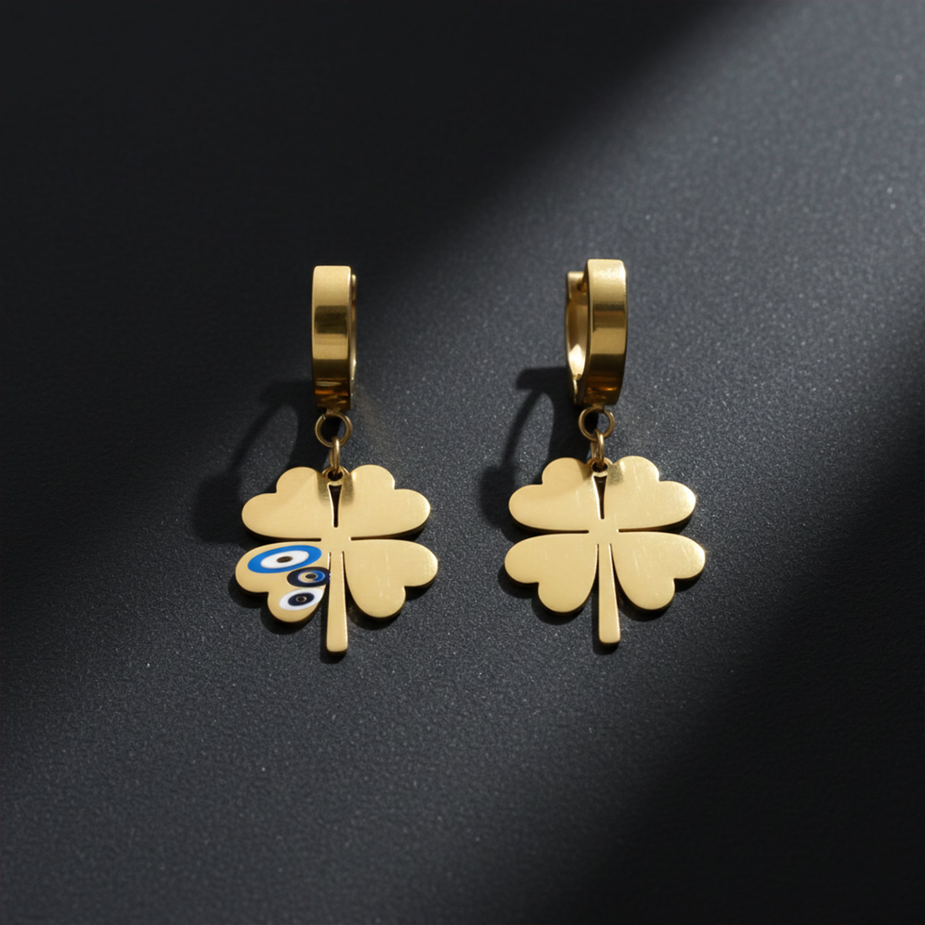 Women Hoop Earrings Evil Eye Clover Gold jewellery - Finora Jewels