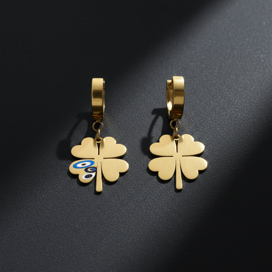 Women Hoop Earrings Evil Eye Clover Gold jewellery - Finora Jewels