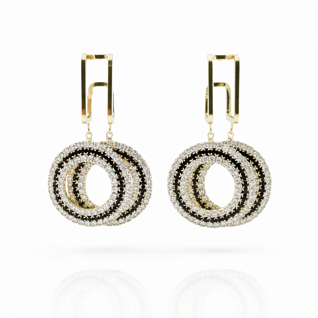 Regal Noir Cubic Zirconia Dangle Ear Studs GWE -162