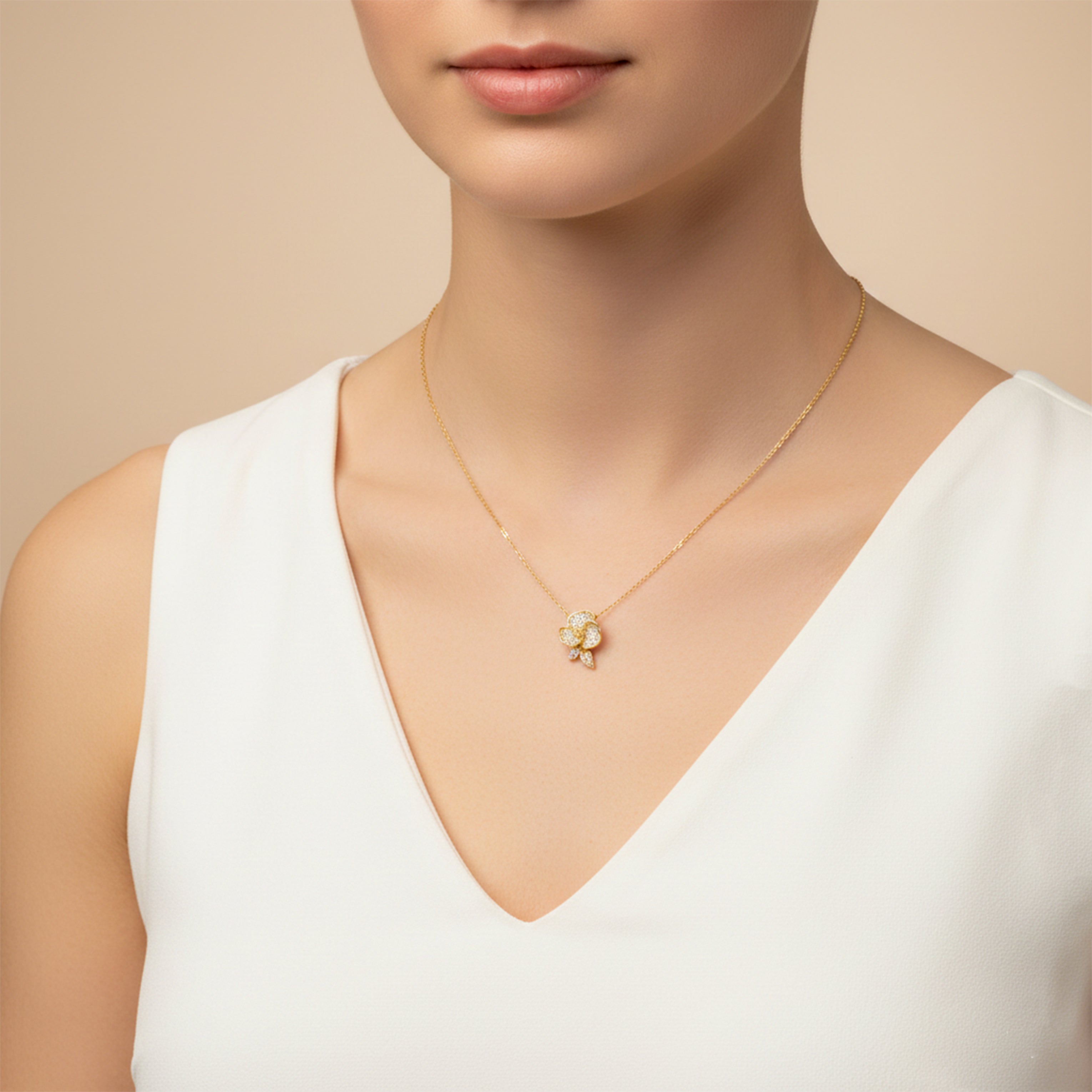 Women Necklace Crystal Flower Gold jewellery - Finora Jewels