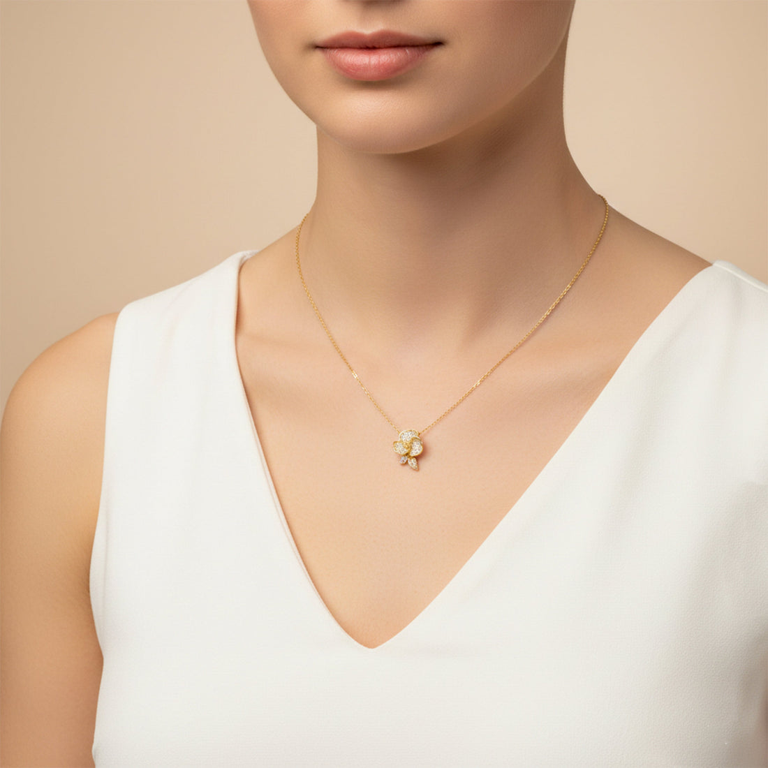 Women Necklace Crystal Flower Gold jewellery - Finora Jewels
