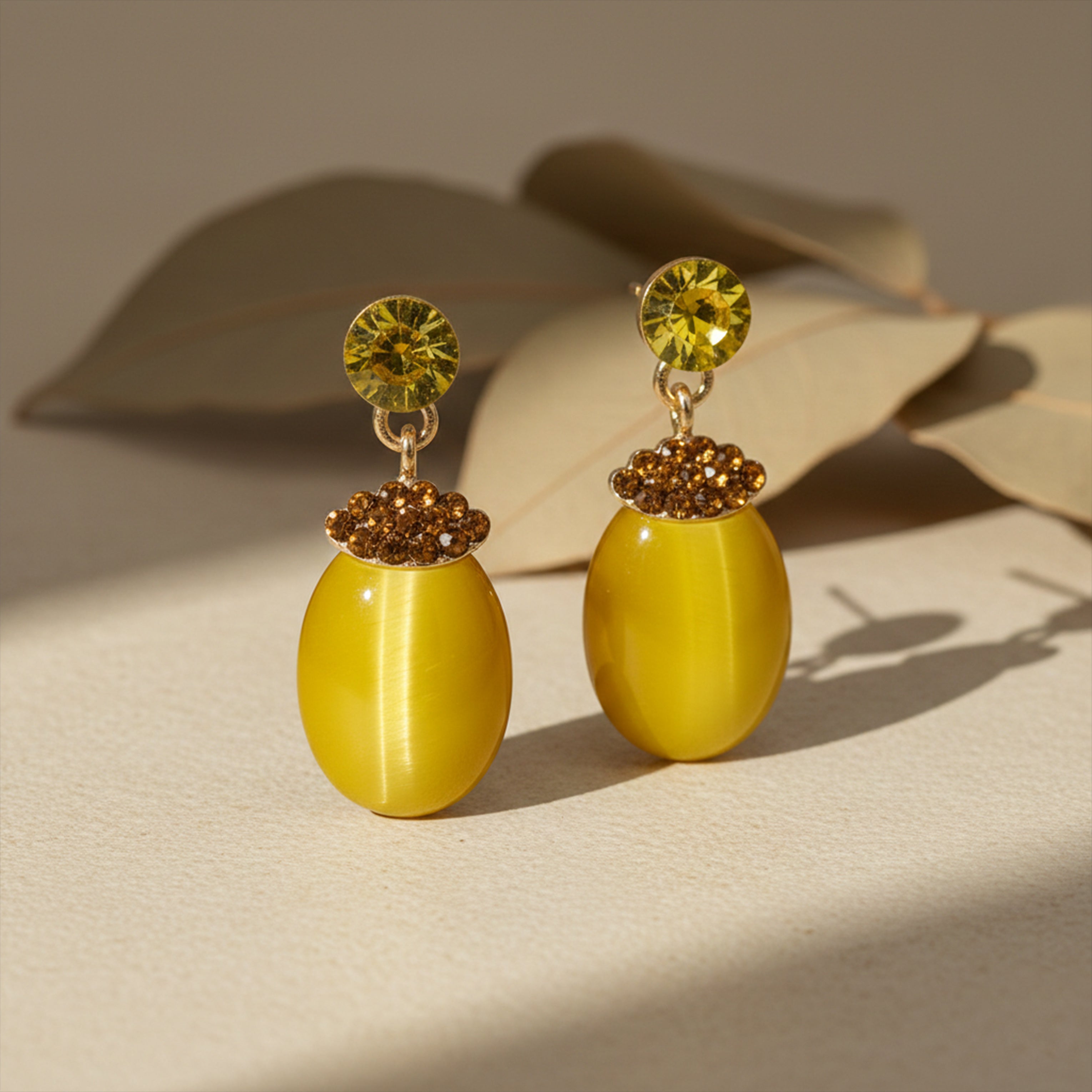 Mustard Yellow Stud Earrings for women in Gold - Finora Jewels