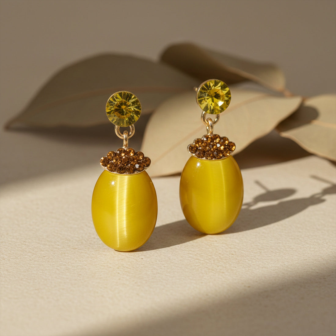 Mustard Yellow Stud Earrings for women in Gold - Finora Jewels
