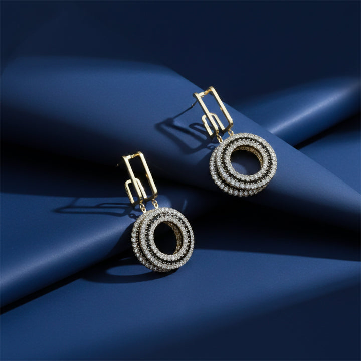 Regal Noir Cubic Zirconia Dangle Ear Studs GWE -162