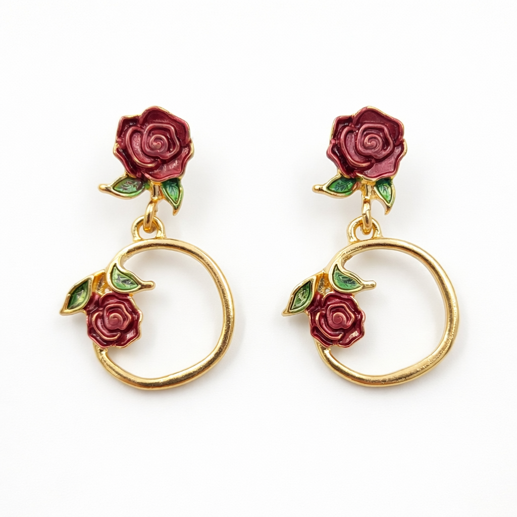 Floral Hoop Drop Stud Earrings for women in Gold - Finora Jewels