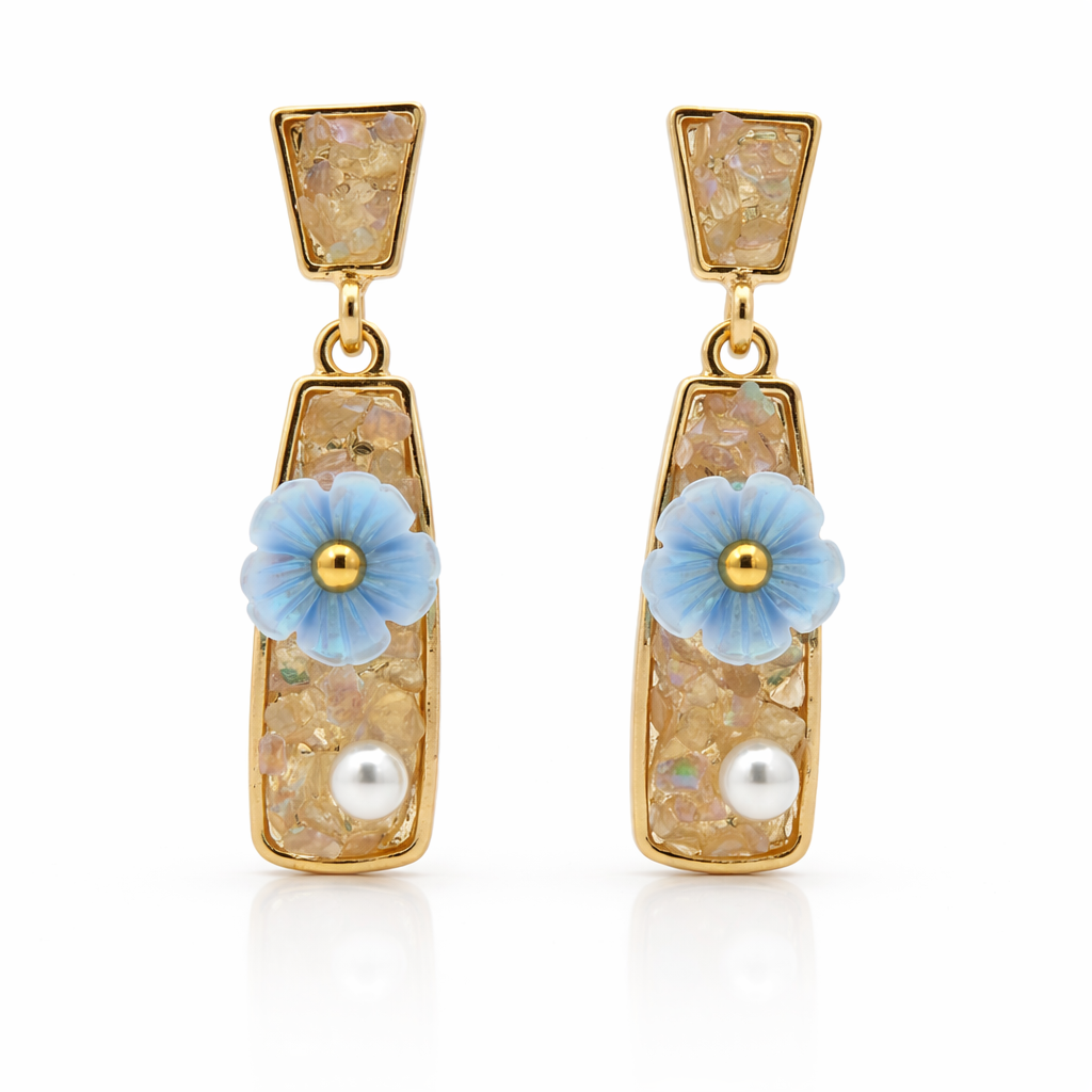 Gold Bloom Drop Earrings for women - Finora Jewels
