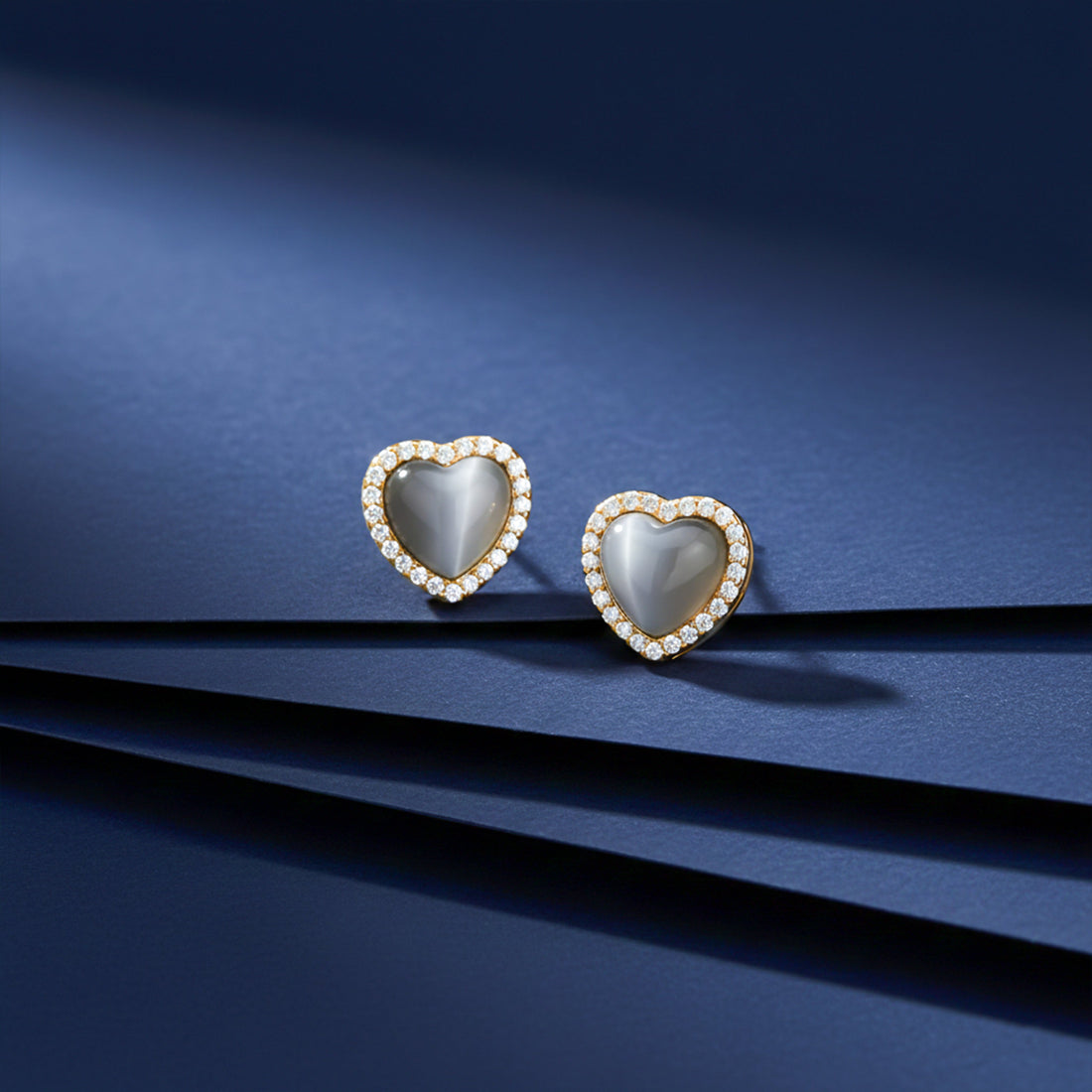 Women Stud Earrings Grey Heart Halo Stud Silver jewellery - Finora Jewels