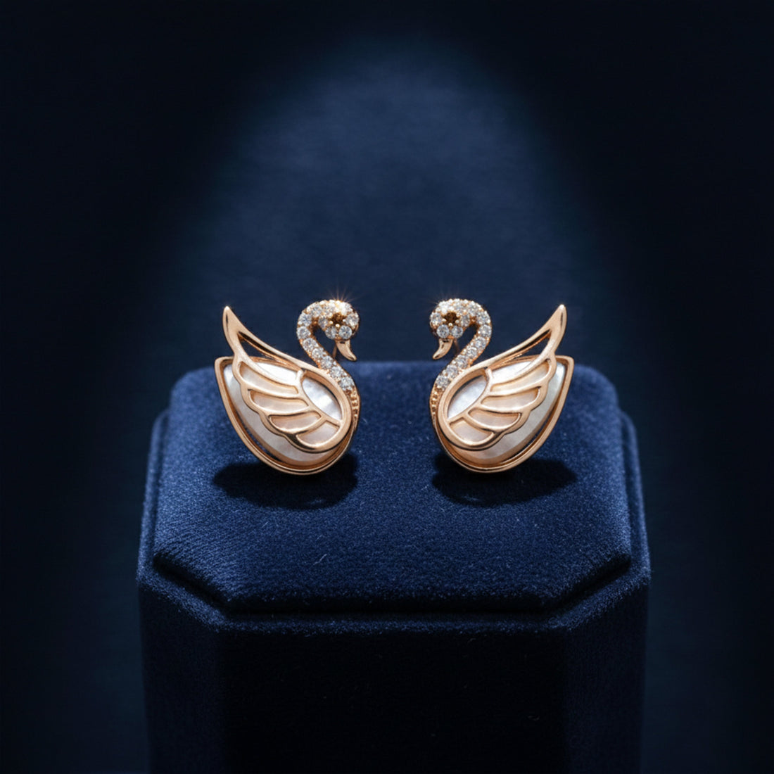 Swan Crystal Stud Stud Earrings for women in Rose Gold - Finora Jewels