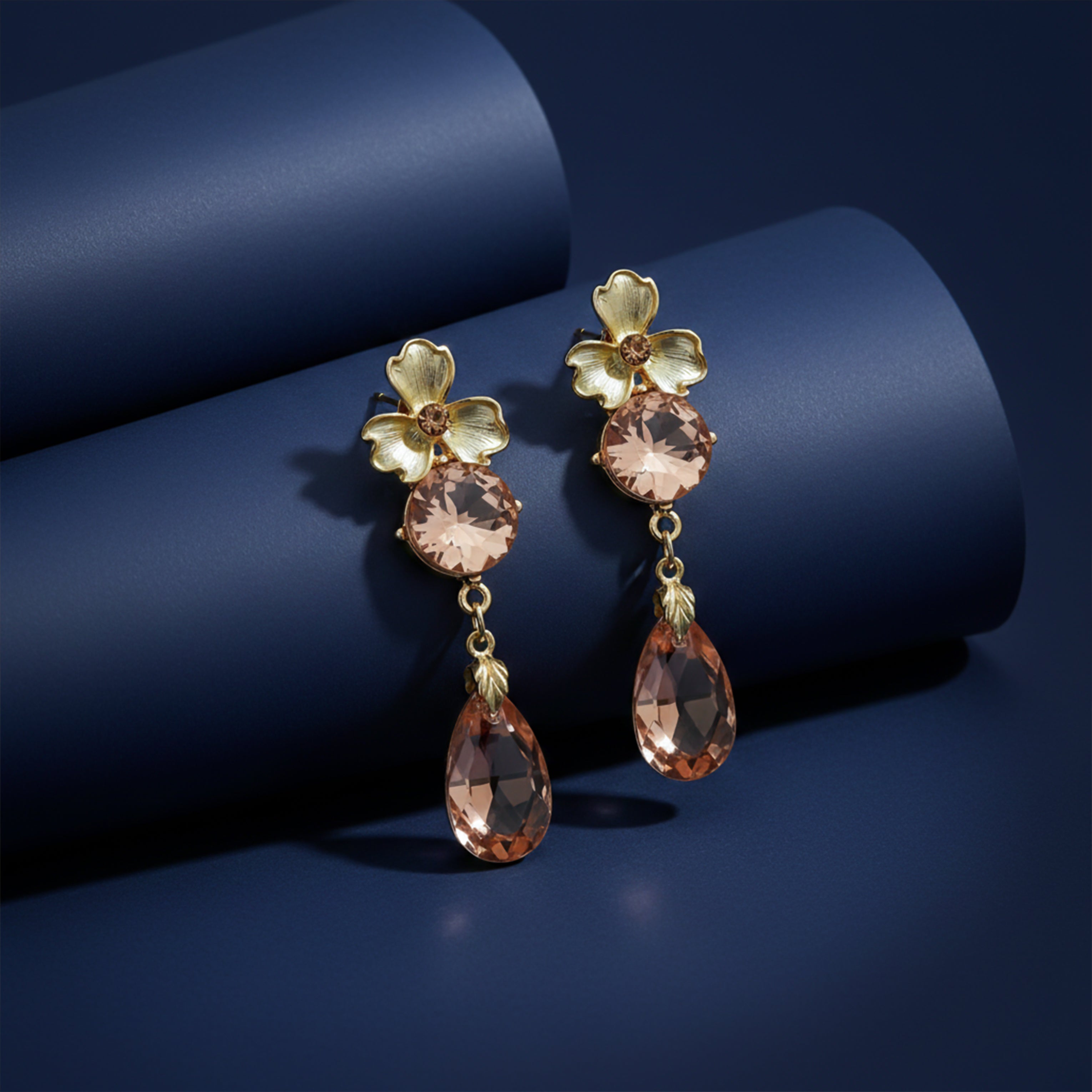 Peach Crystal Stud Earrings for women in Gold - Finora Jewels