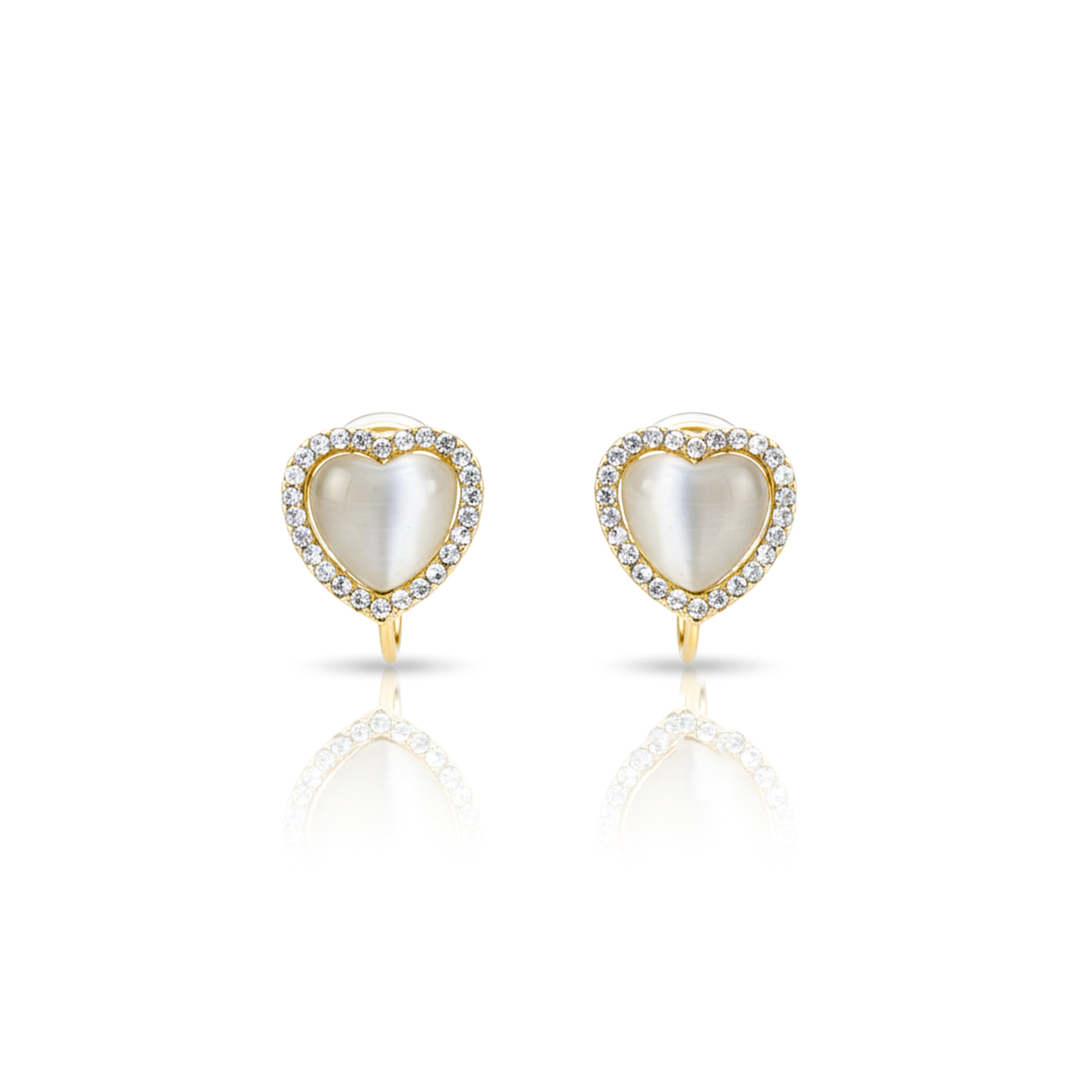 Gold Pearl Heart Halo Earrings for women - Finora Jewels