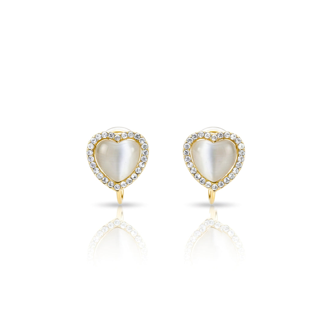 Gold Pearl Heart Halo Earrings for women - Finora Jewels