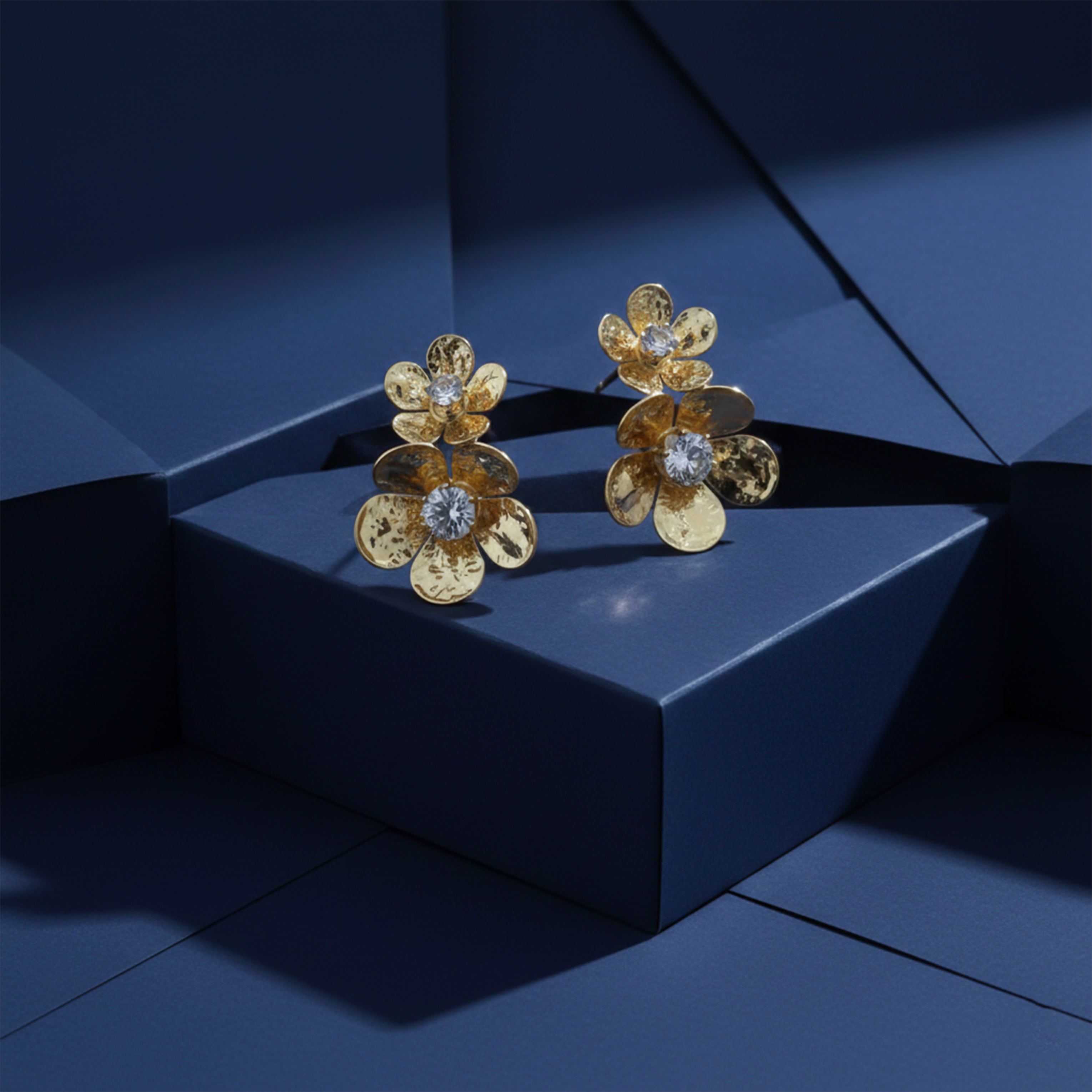 Women Stud Earrings Floral Drop Gold jewellery - Finora Jewels