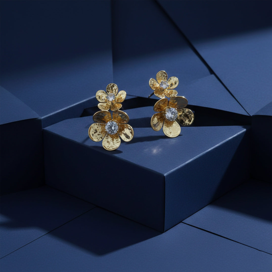 Women Stud Earrings Floral Drop Gold jewellery - Finora Jewels
