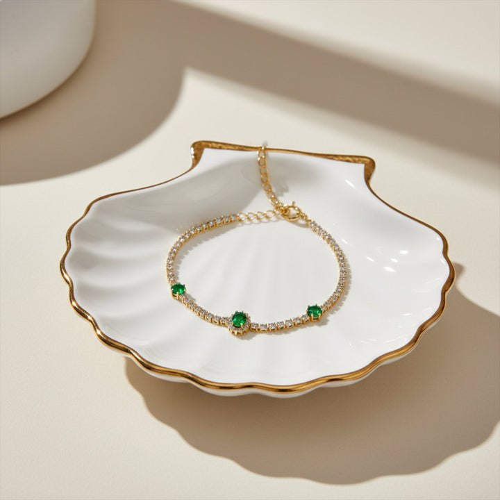 Gold Plated Emerald Halo Tennis Bracelet