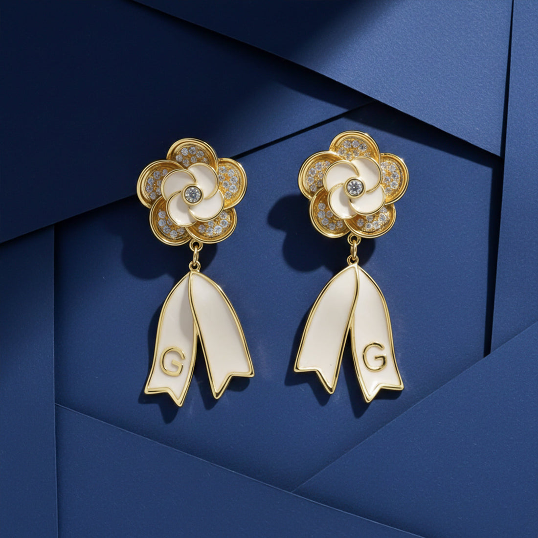 Gold Pearl & Crystal Drop Drop Earrings for women - Finora Jewels
