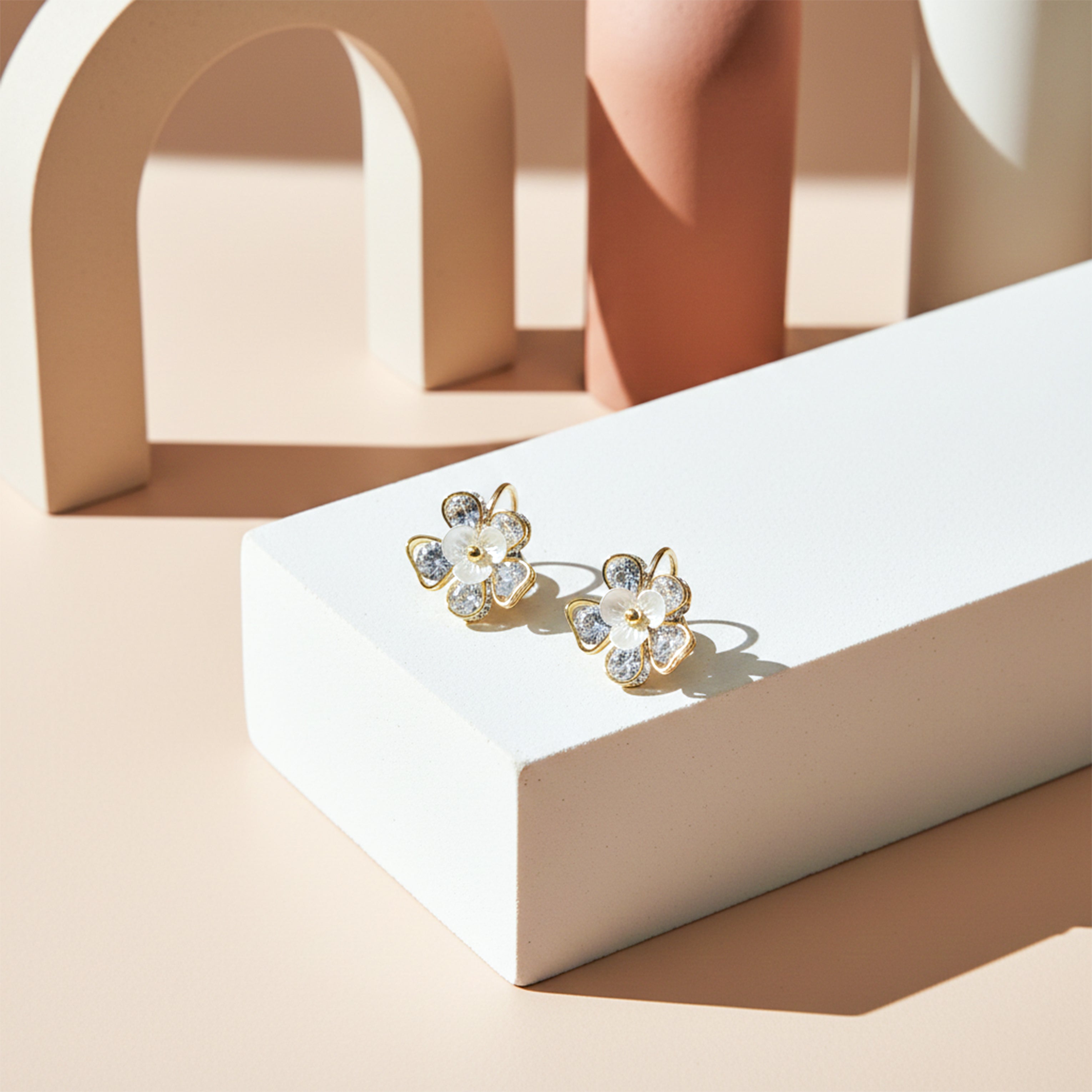 Bloom Crystal Floral Stud Earrings for women in Gold - Finora Jewels