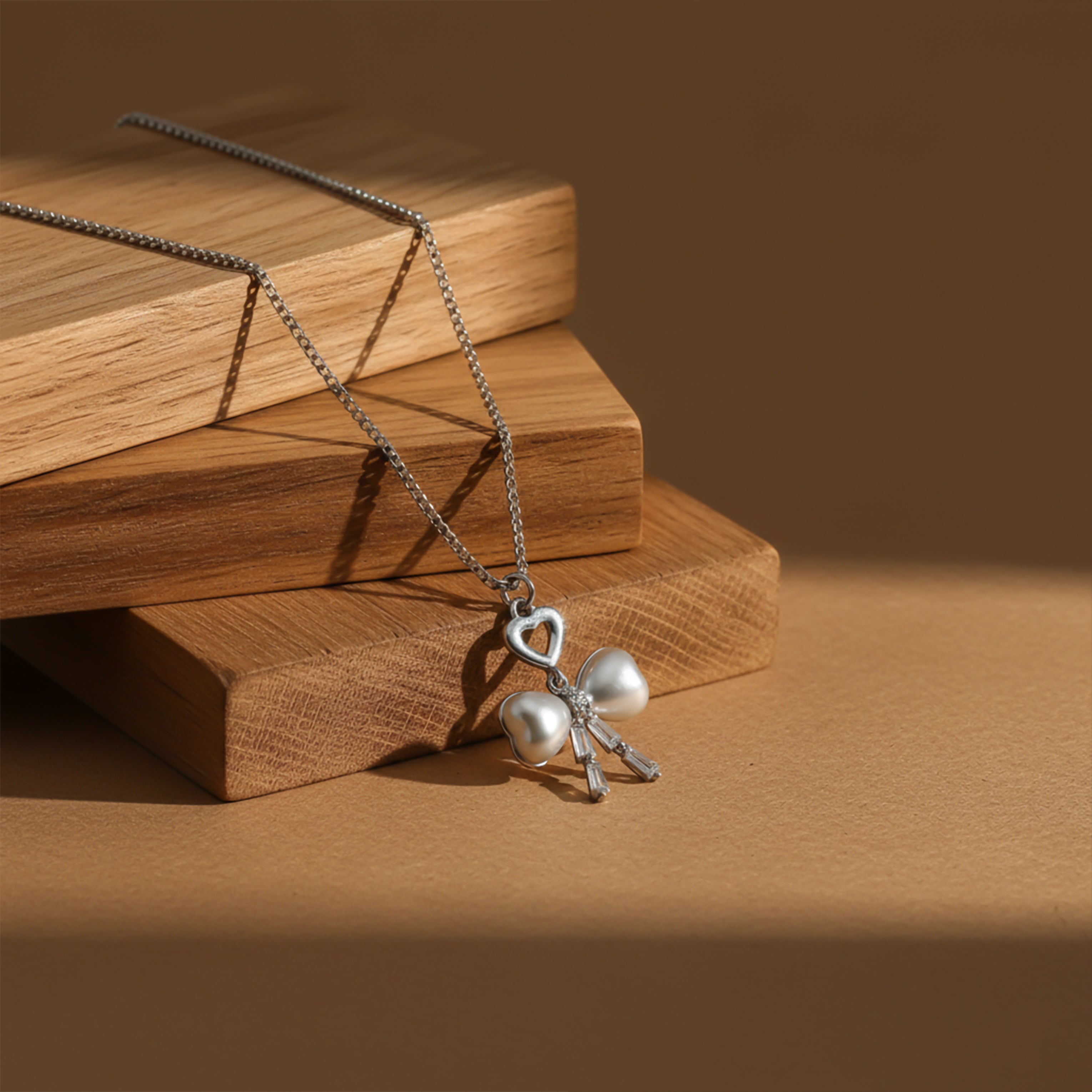 Silver Moti Bow Love Locket Link Set GWN -52