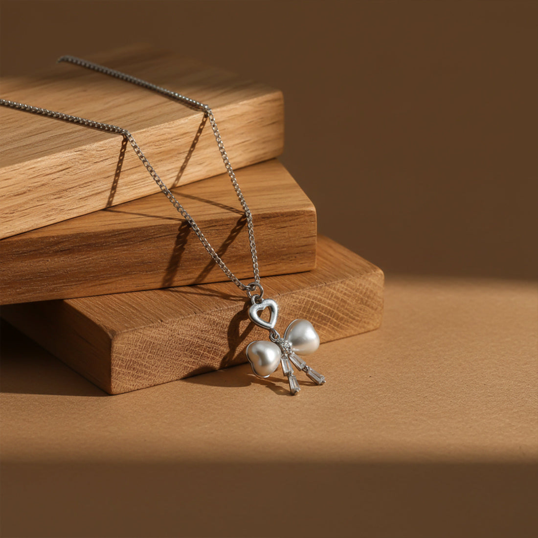 Silver Moti Bow Love Locket Link Set GWN -52