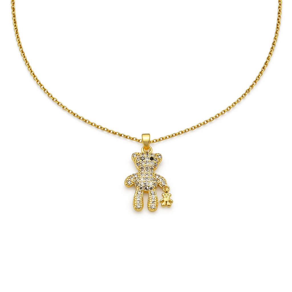 Gold Crystal Teddy Bear Necklace for women - Finora Jewels