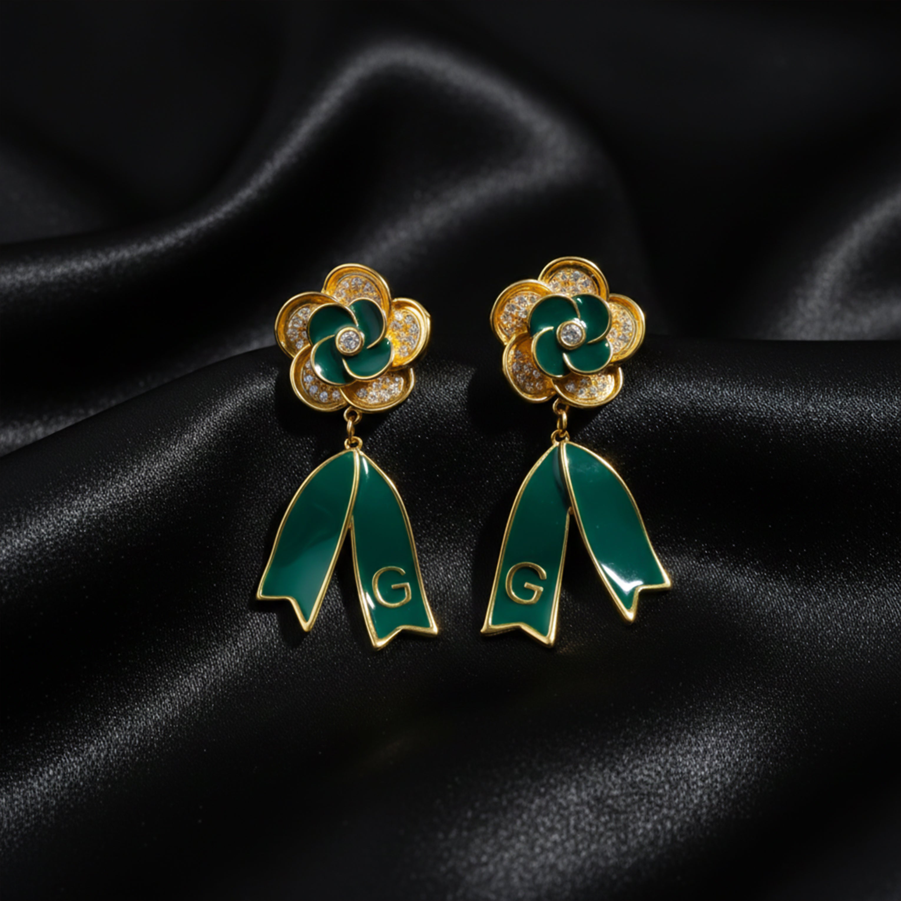 Women Stud Earrings Emerald Bloom Drop Gold jewellery - Finora Jewels