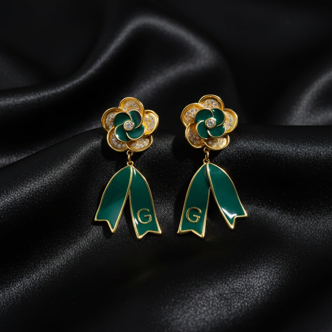 Women Stud Earrings Emerald Bloom Drop Gold jewellery - Finora Jewels
