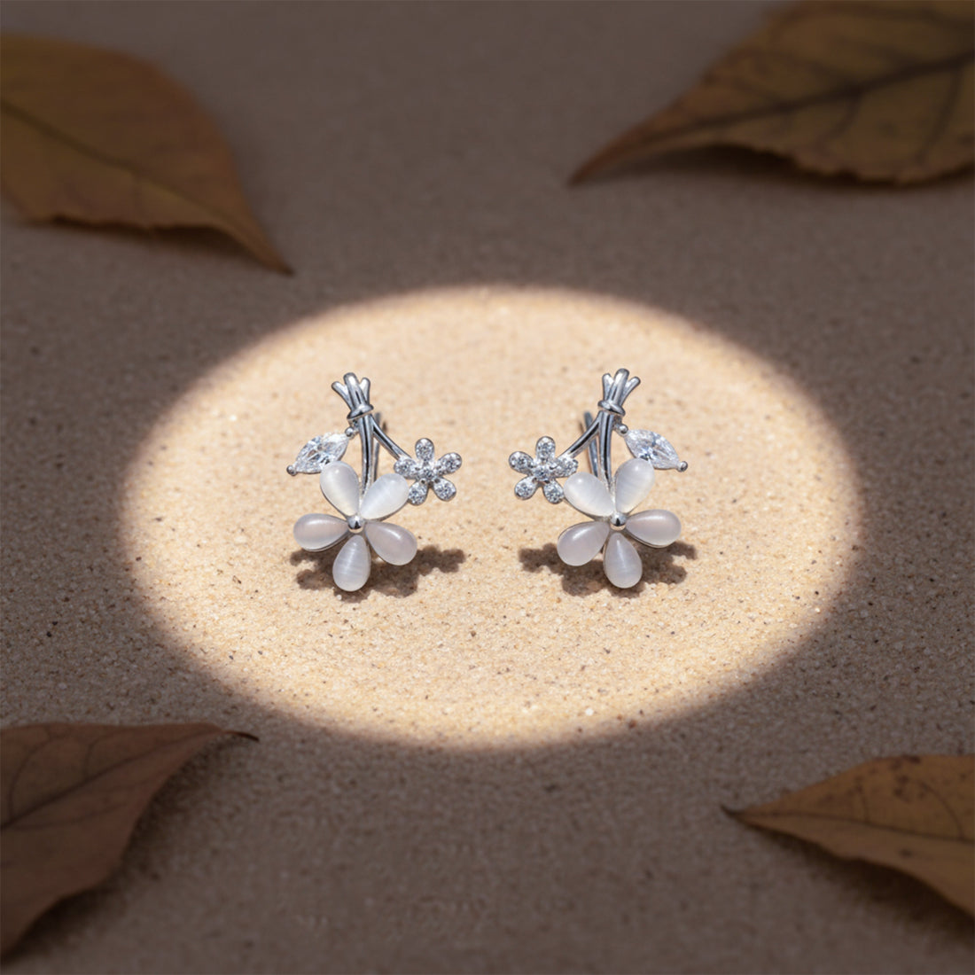 Silver Foliage Bloom Post Ear Studs GWE -111
