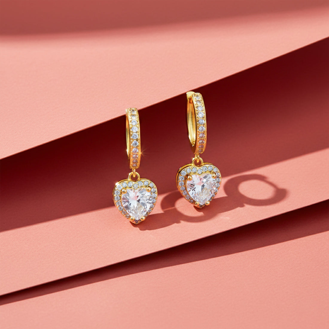 Women Stud Earrings Crystal Heart Drop Hoop Gold jewellery - Finora Jewels