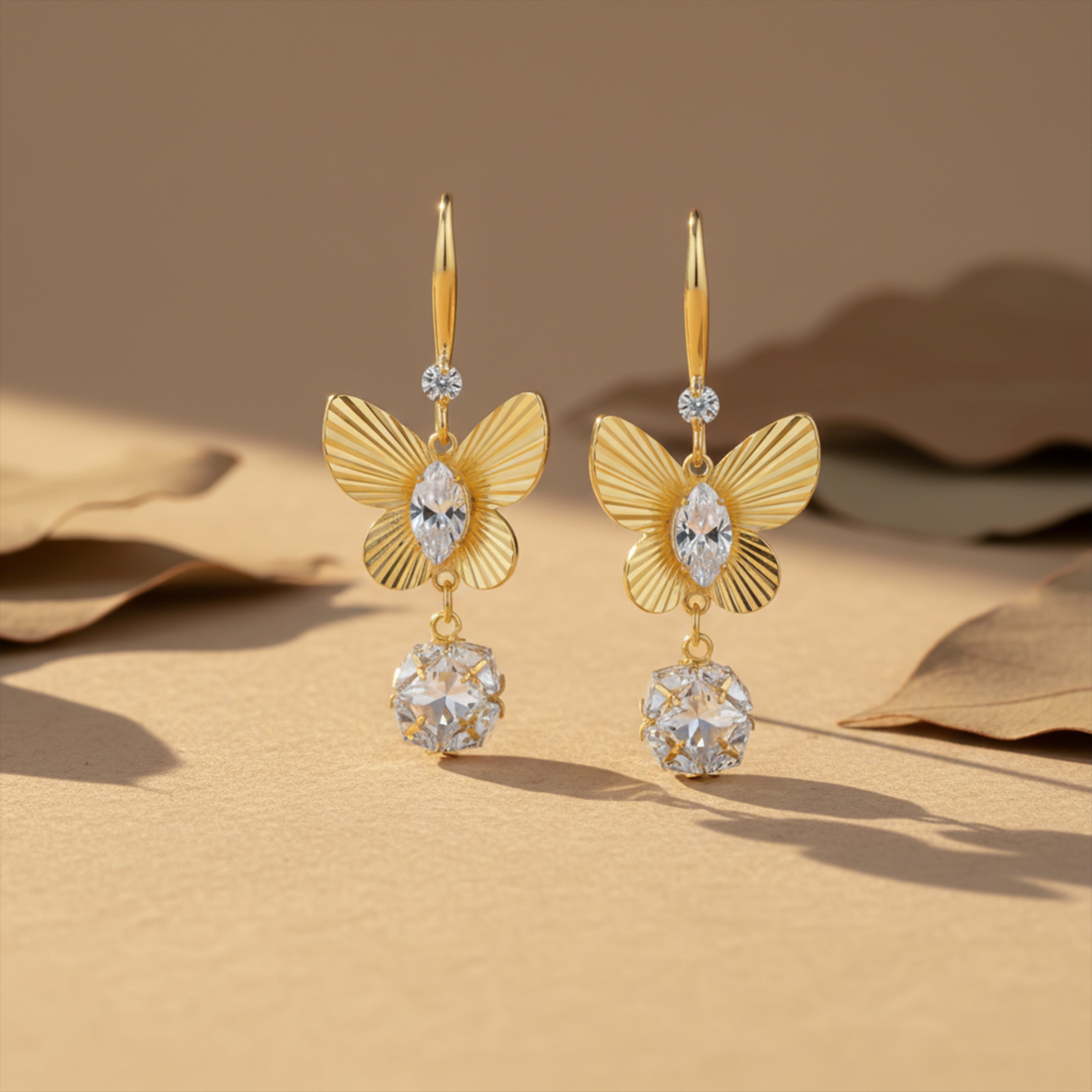 Gold Butterfly Drop Drop Earrings for women - Finora Jewels