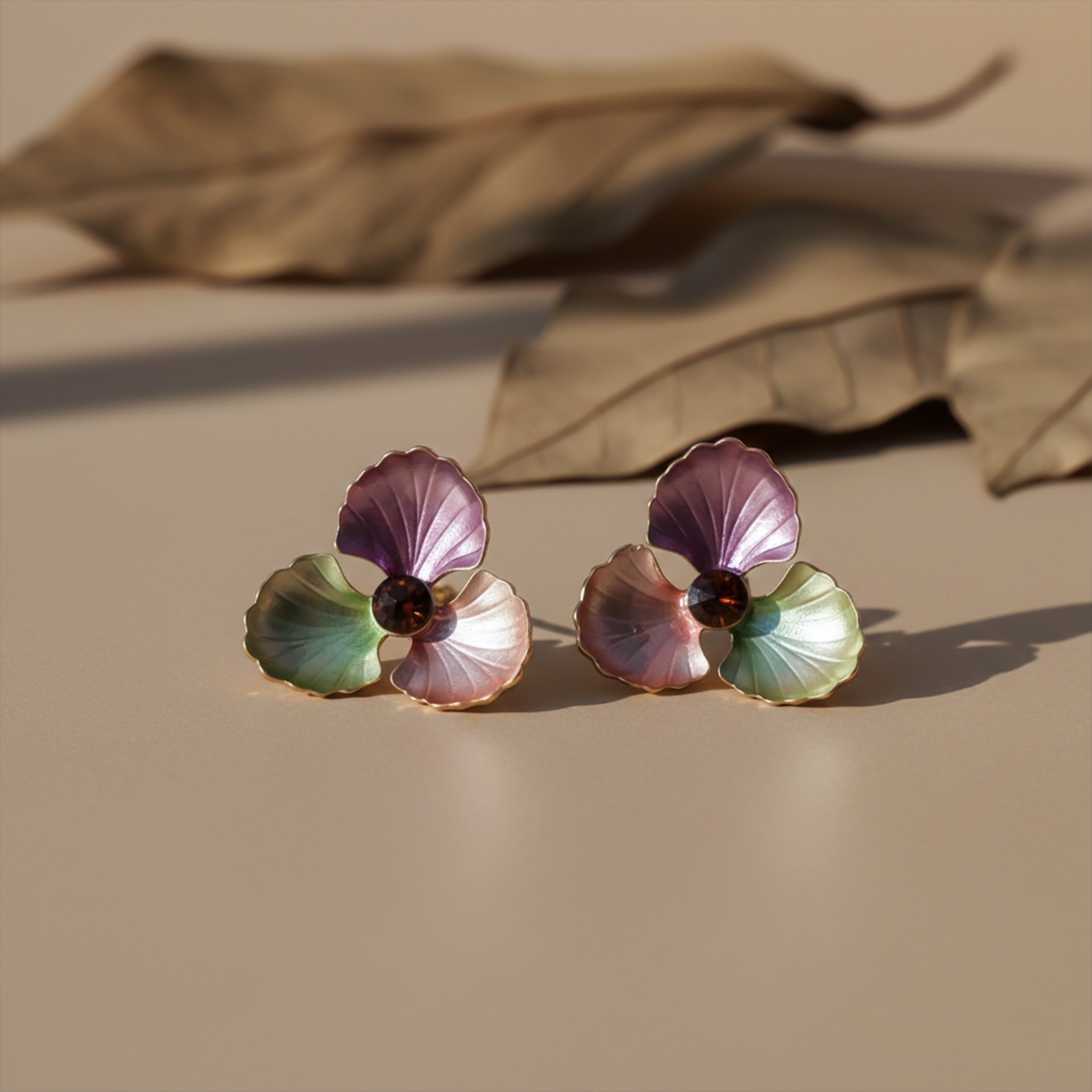 Gold Floral Enamel Stud Stud Earrings for women - Finora Jewels