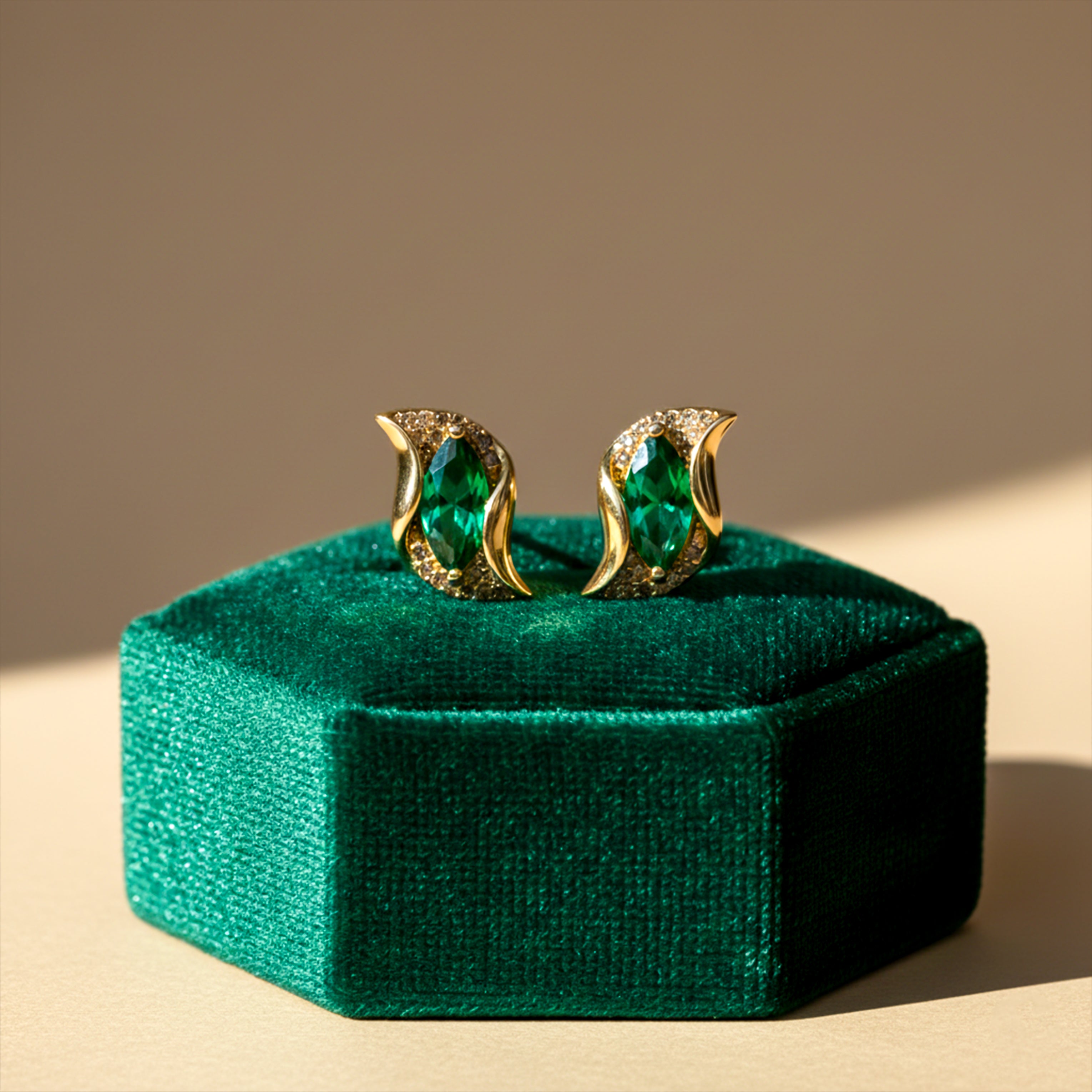Women Stud Earrings Green Leaf Studs Gold jewellery - Finora Jewels