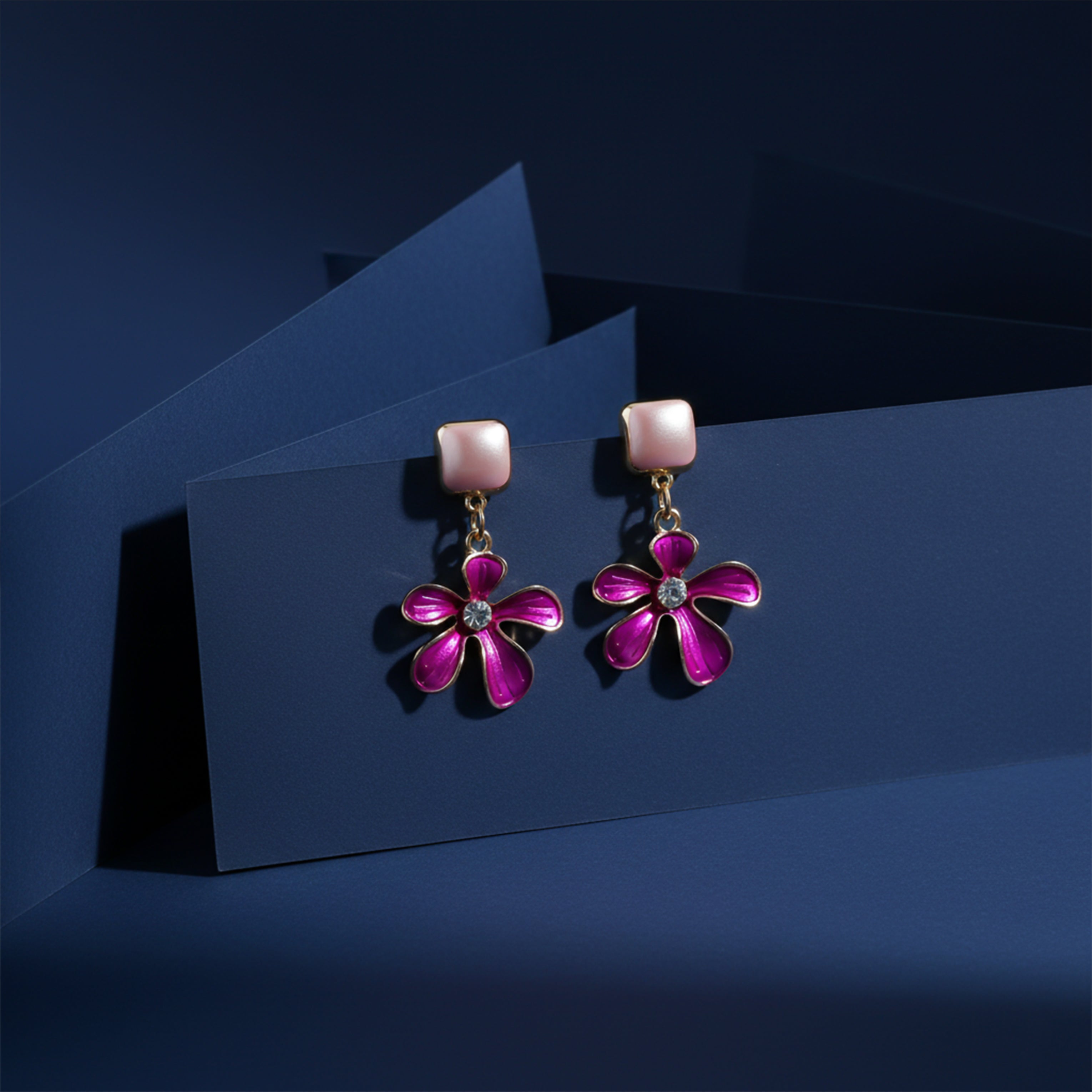 Gold Pink Flora Stud Earrings for women - Finora Jewels