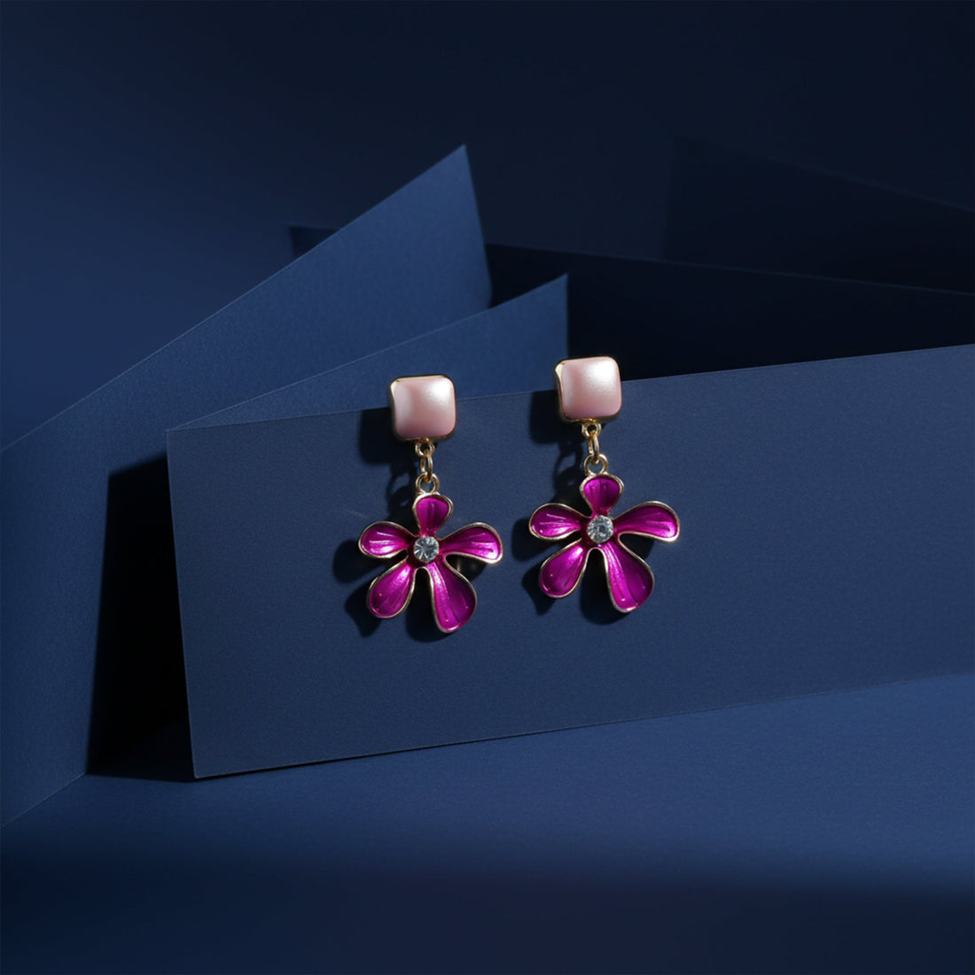Gold Pink Flora Stud Earrings for women - Finora Jewels