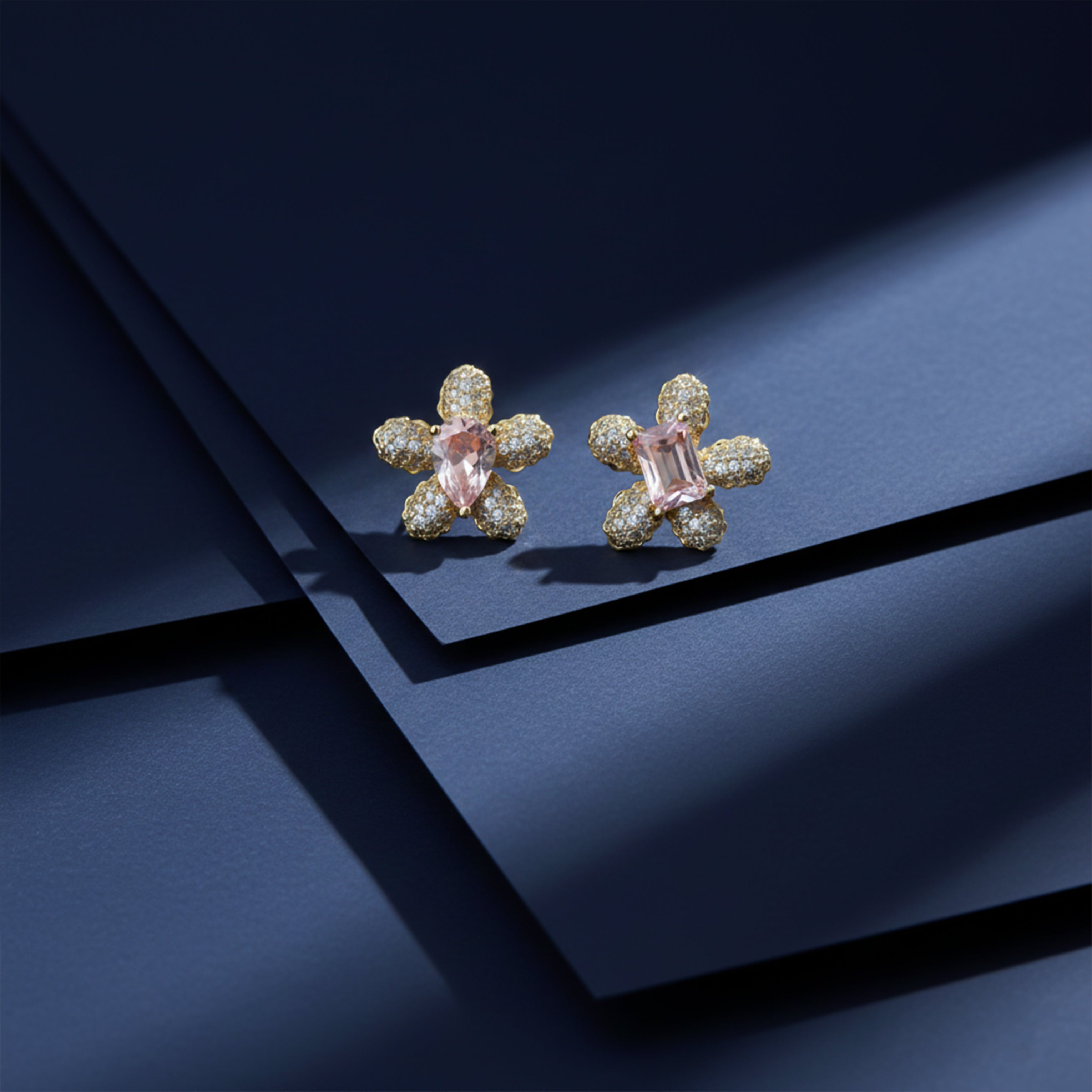 Floral Pink Crystal Stud Stud Earrings for women in Gold - Finora Jewels