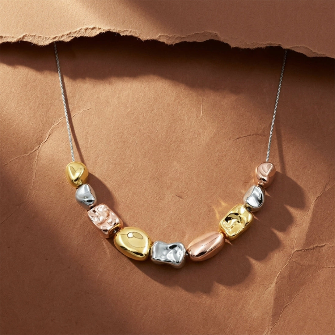 Trio Sculpted Bead Necklace for women in Gold - Finora Jewels