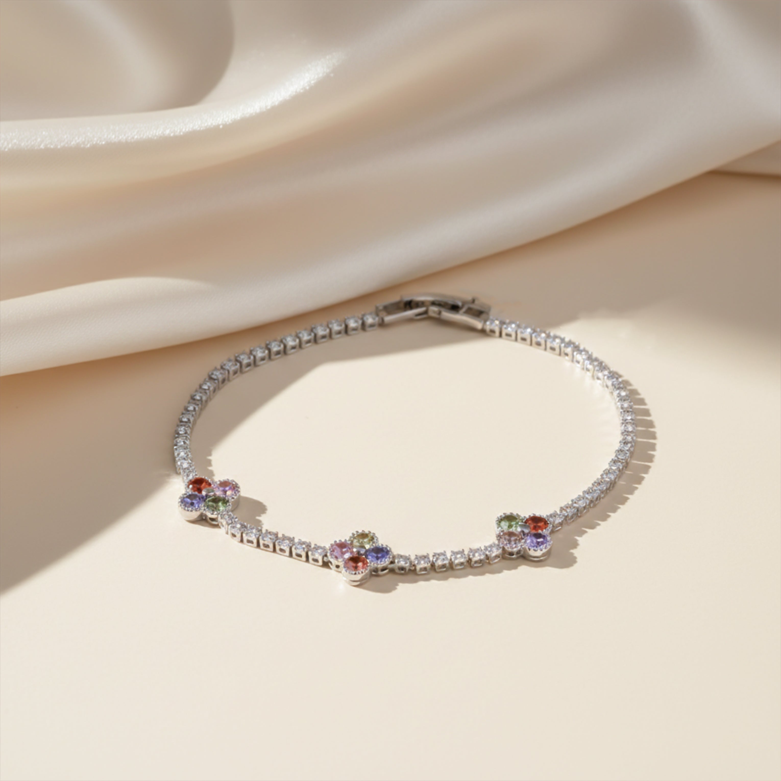 Women Bracelet Multicolor Floral Accent Tennis Silver jewellery - Finora Jewels