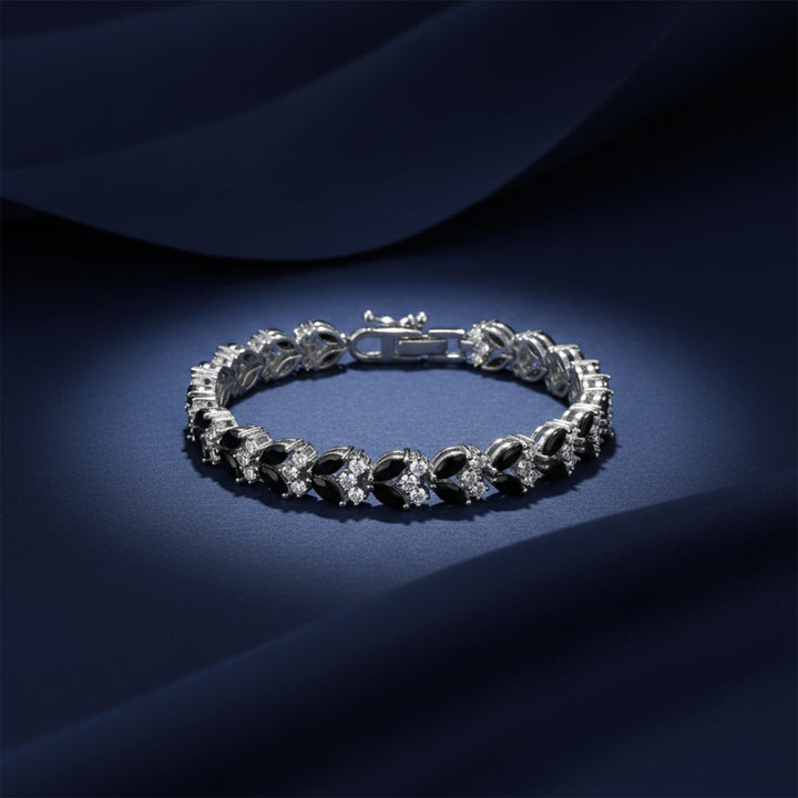 Silver Plated Black Marquise CZ Tennis Bracelet