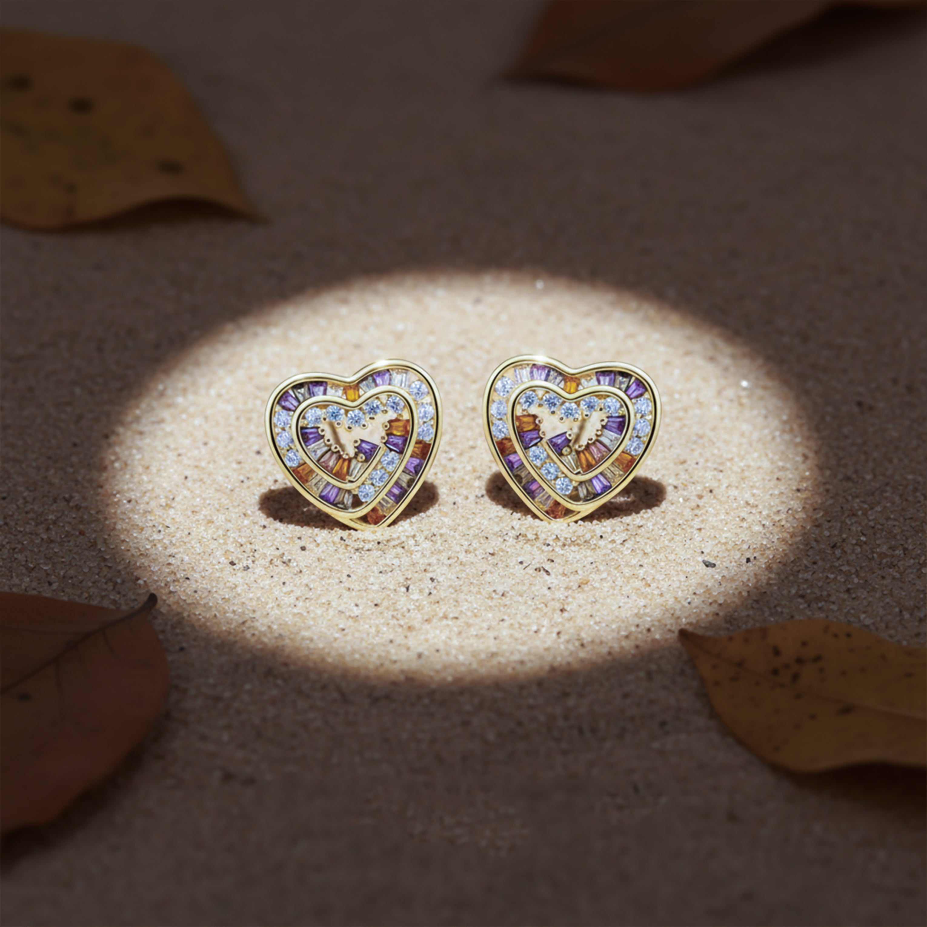 Multicolo Heart Stud Stud Earrings for women in Gold - Finora Jewels
