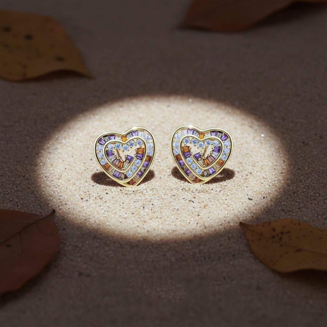 Multicolo Heart Stud Stud Earrings for women in Gold - Finora Jewels