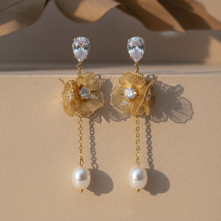Drop Earrings with Crystal and Pearl Accent