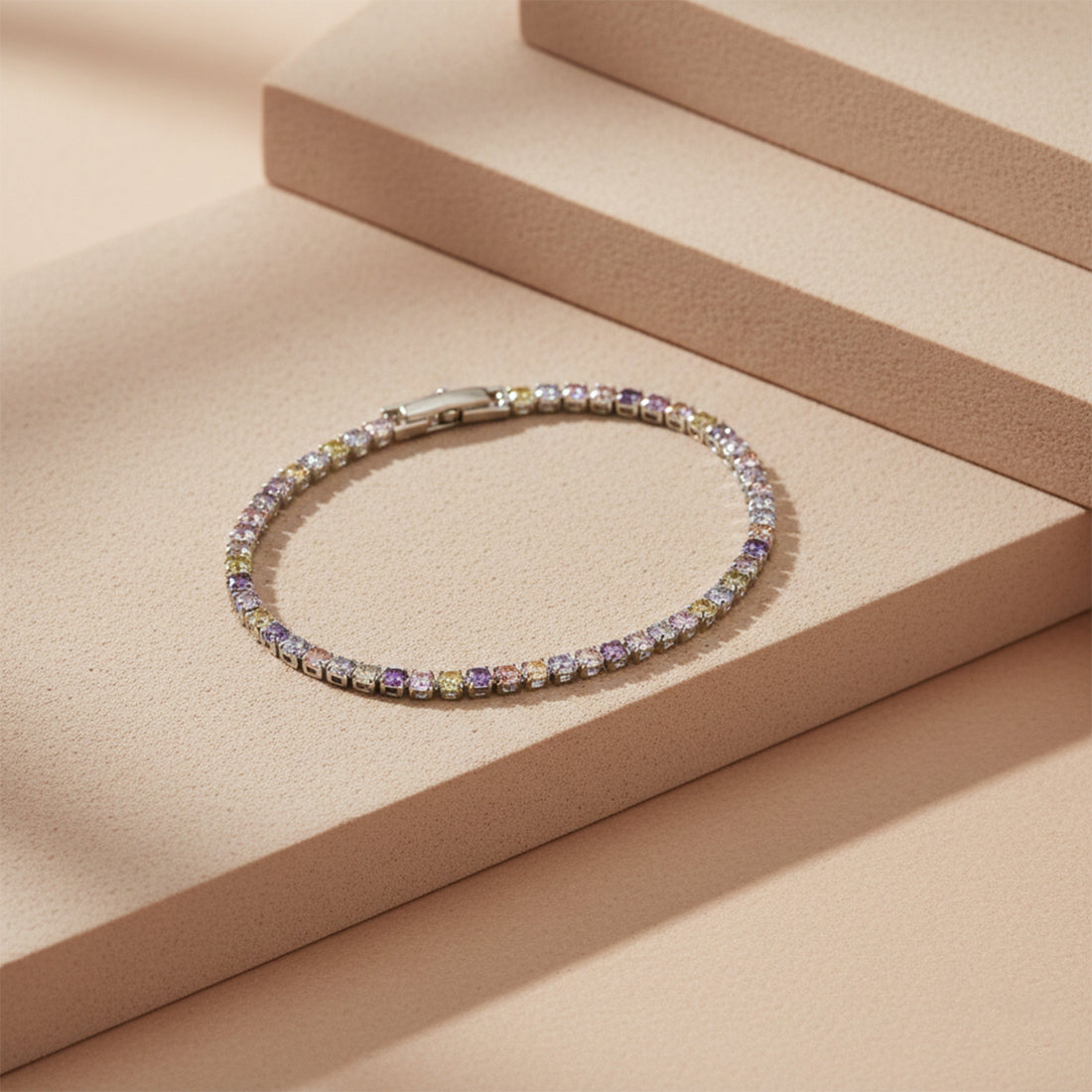 Silver Pastel Multi-Color Tennis Bracelet for women - Finora Jewels