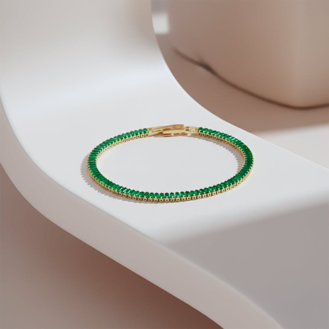 Emerald Baguette Tennis Bracelet for women in Gold - Finora Jewels