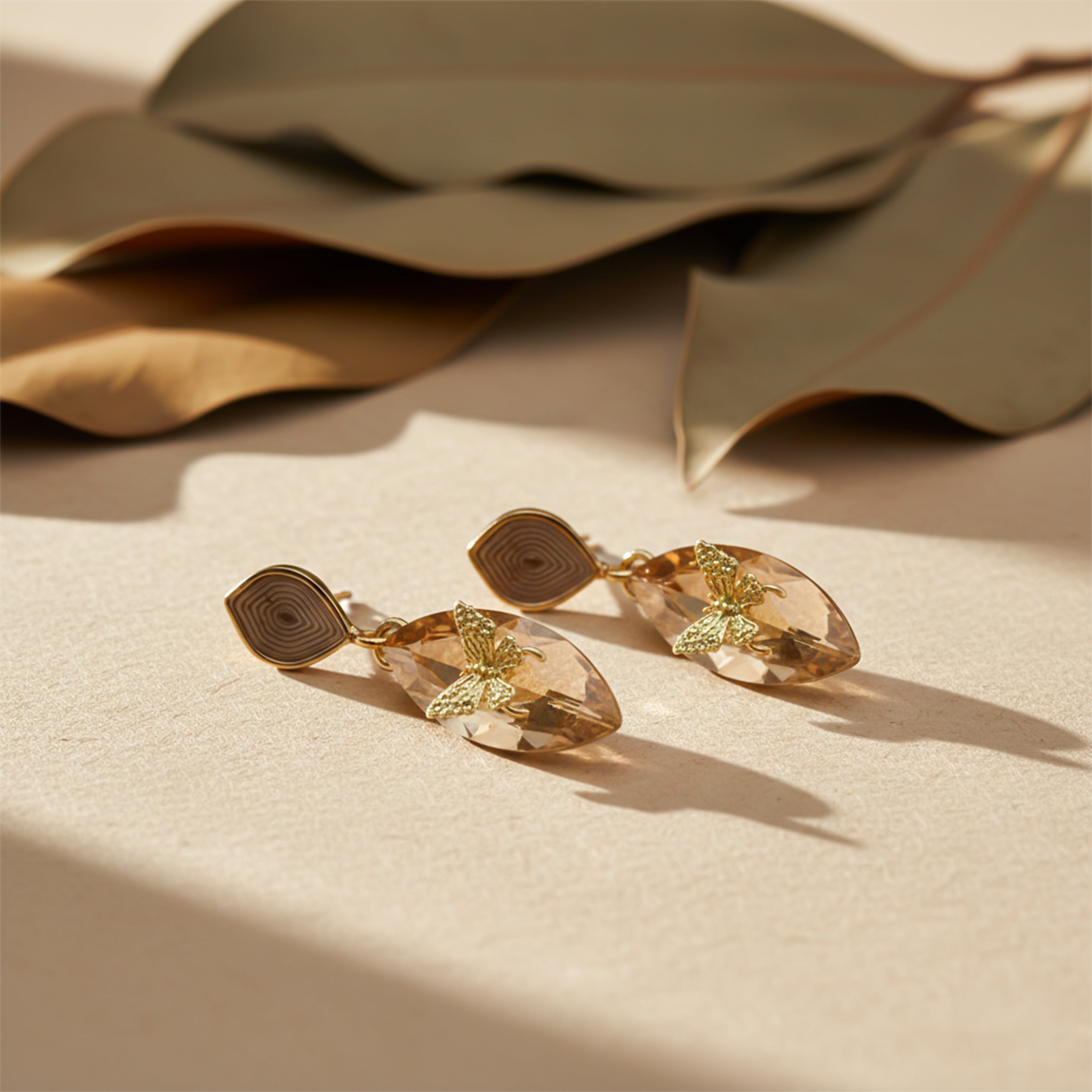 Champagne Butterfly Stud Earrings for women in Gold - Finora Jewels