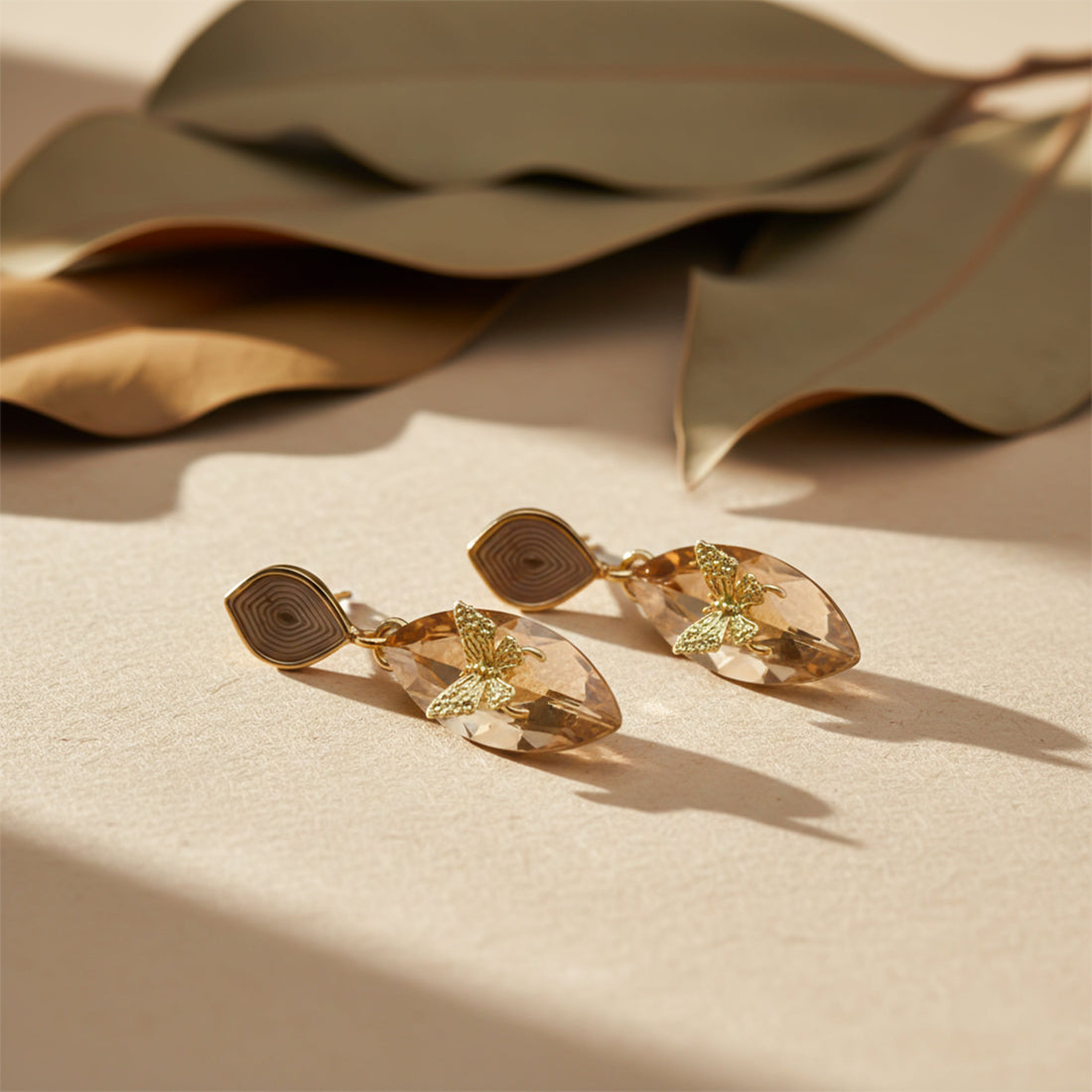 Champagne Butterfly Stud Earrings for women in Gold - Finora Jewels